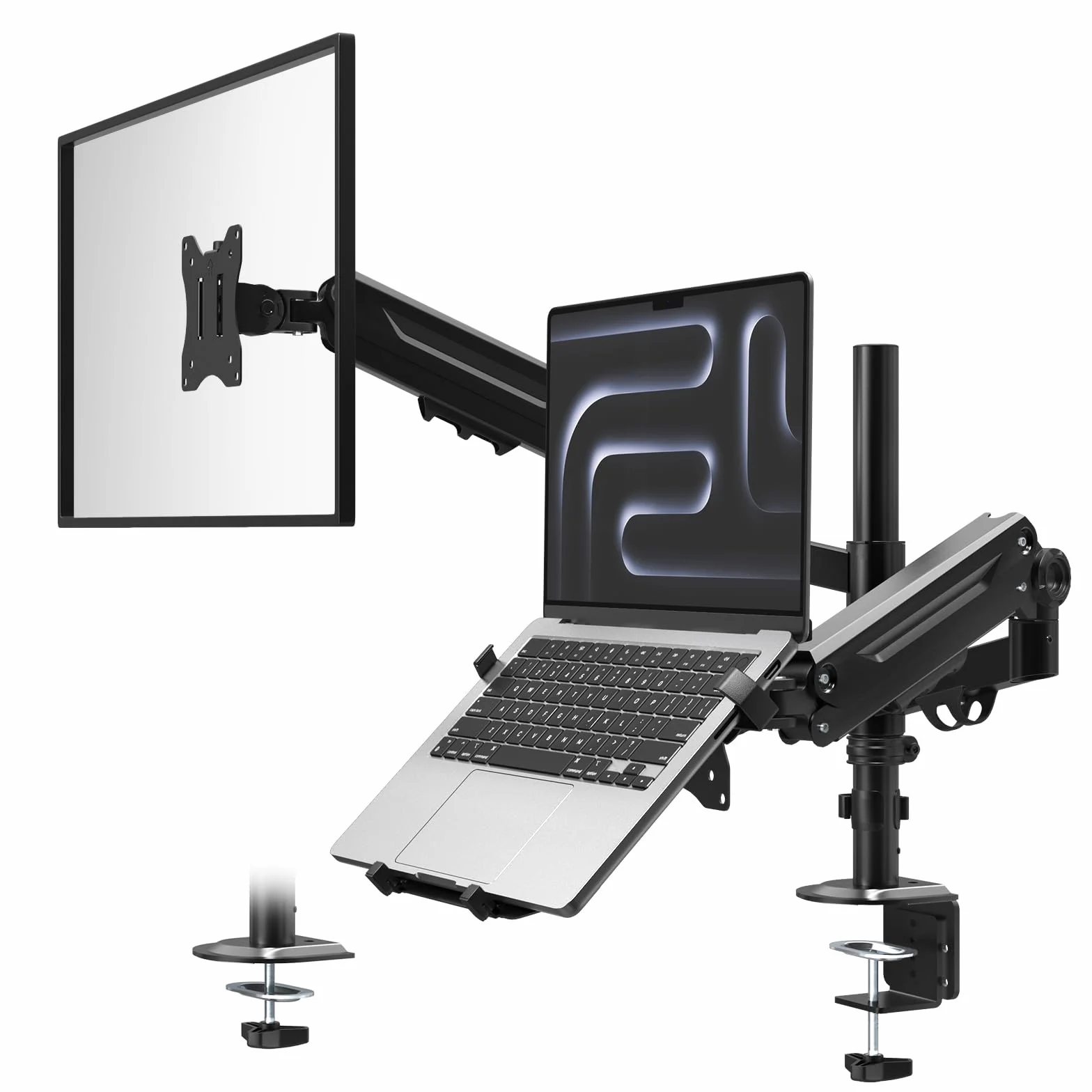 PUTORSEN Brazo para Monitor y portátil, 2 en 1,Ajustable Soporte para portátil para Pantalla de 17 a 35 Pulgadas y Computadora Portátil de hasta 18 Pulgadas,2 Tipos de Instalación