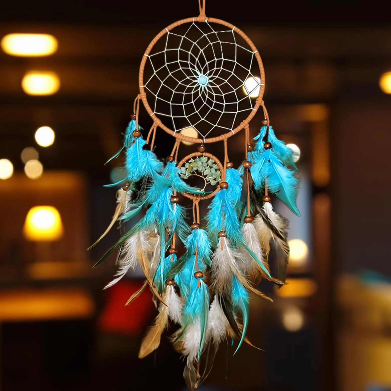 Atrapasueños Grande 60 cm Vintage con Plumas Bohemio Hecho a Mano Decoración Hogar
