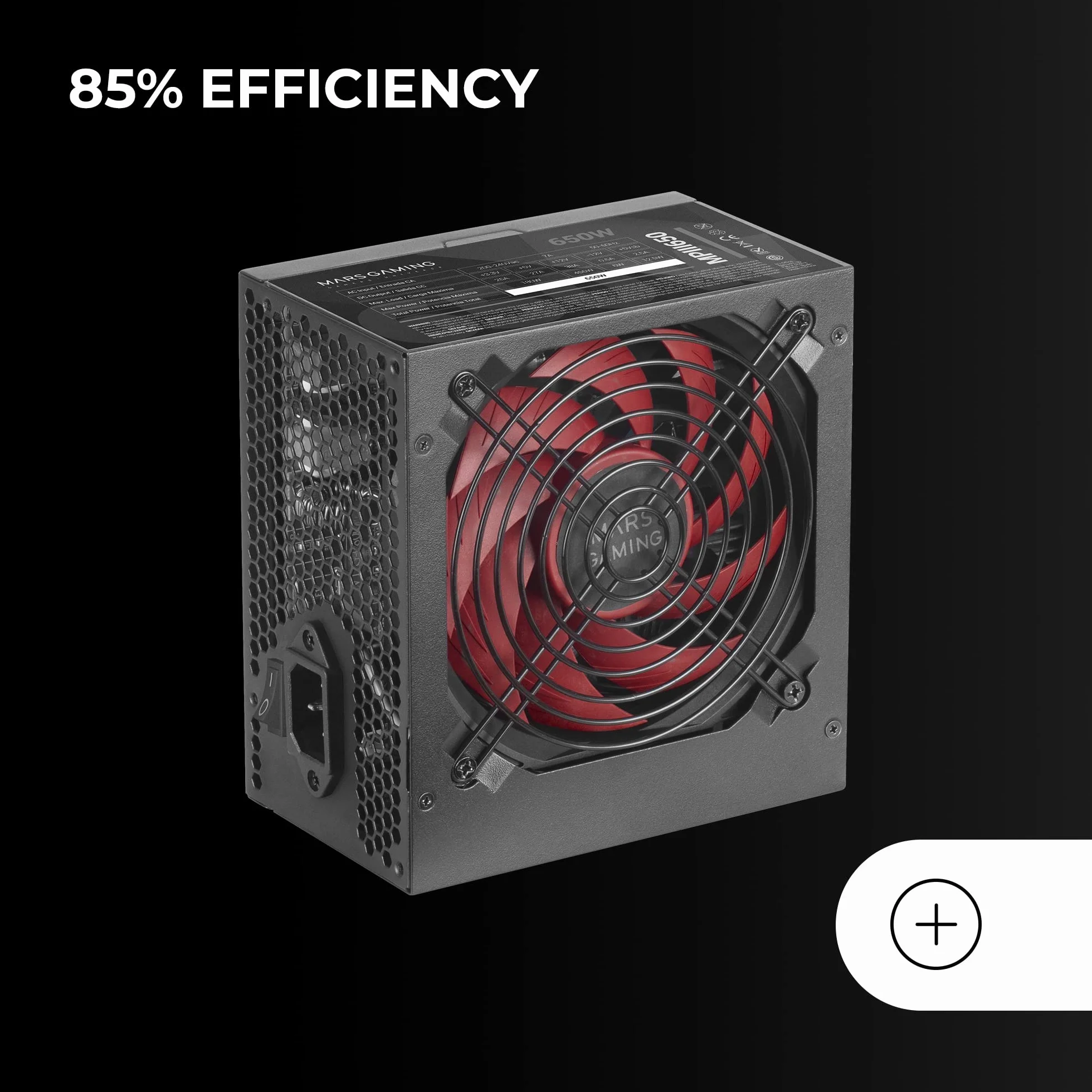 Mars Gaming MPIII650, Fuente Alimentación ATX 650W, 5 Años de Garantía, 85% Eficiencia, Sistema Digital APFC, Ventilador FDB 120mm AI-RPM, Tecnologías DC-DC y SMD, Cables Planos Extralargos, Negro