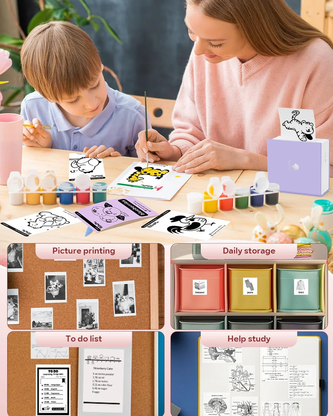 Phomemo M02 Mini Impresora fotográfica portátil, Impresora inalámbrica Bluetooth para Smartphone, pequeña Impresora térmica para teléfonos & tabletas, cumpleaños de Navidad para niños,Morado