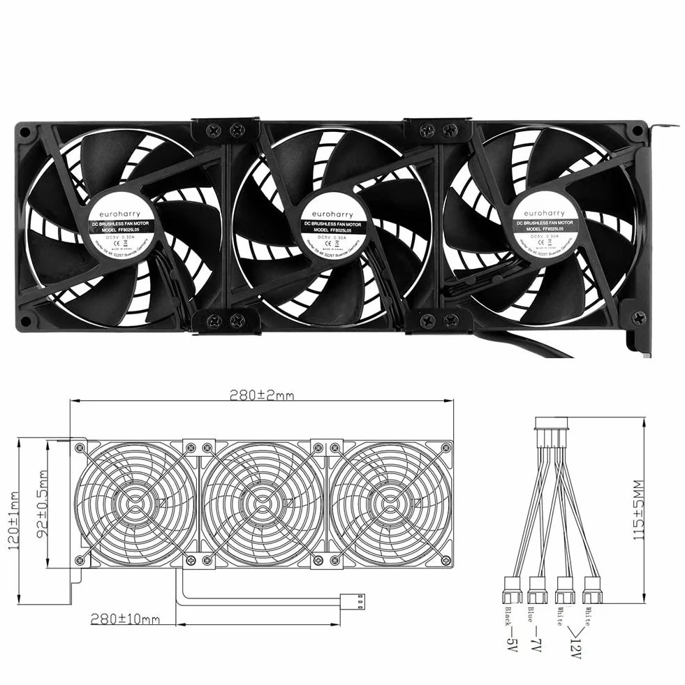 Ventilador de refrigeración para tarjeta gráfica 3 x 92 mm 2 pin, ventilador GPU, ventilador PCI, soporta interfaz SYS_FAN, adecuado para gtx 1080ti, gtx1060, rtx 3080ti...