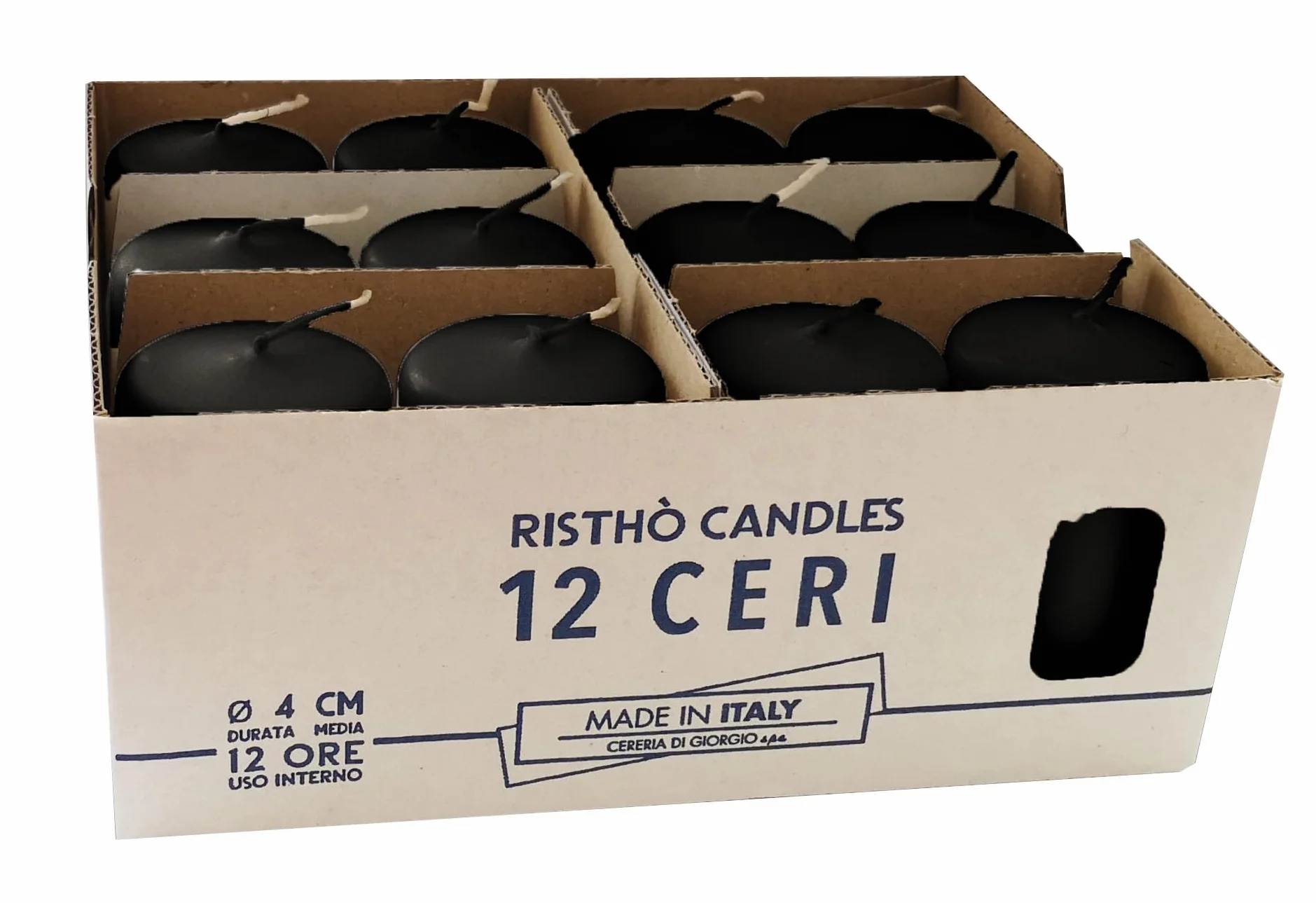Velas de cera negras 4x7 cm 12 unidades
