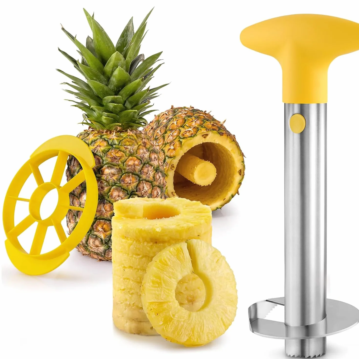 Pelador de Piña Desmontable, Descorazonadora y Rebanadora de Piña, Cortador de Núcleo y Cáscara, 2 Piezas