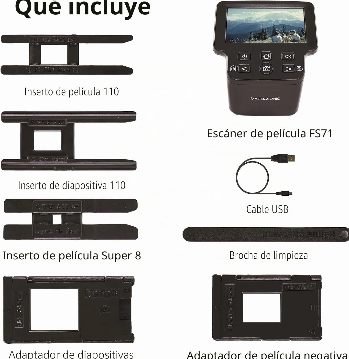 Magnasonic Escáner de Películas Todo en Uno 24 MP con Pantalla 5" HDMI, Convierte Películas 35mm/126/110/Super 8 y Diapositivas 135/126/110, Memoria Interna FS71