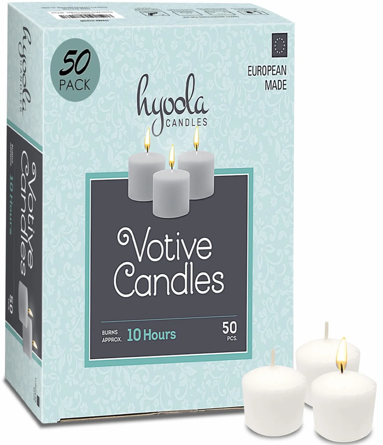 Hyoola Velas Votivas sin Aroma Lote de 50 Blancas 10 Horas