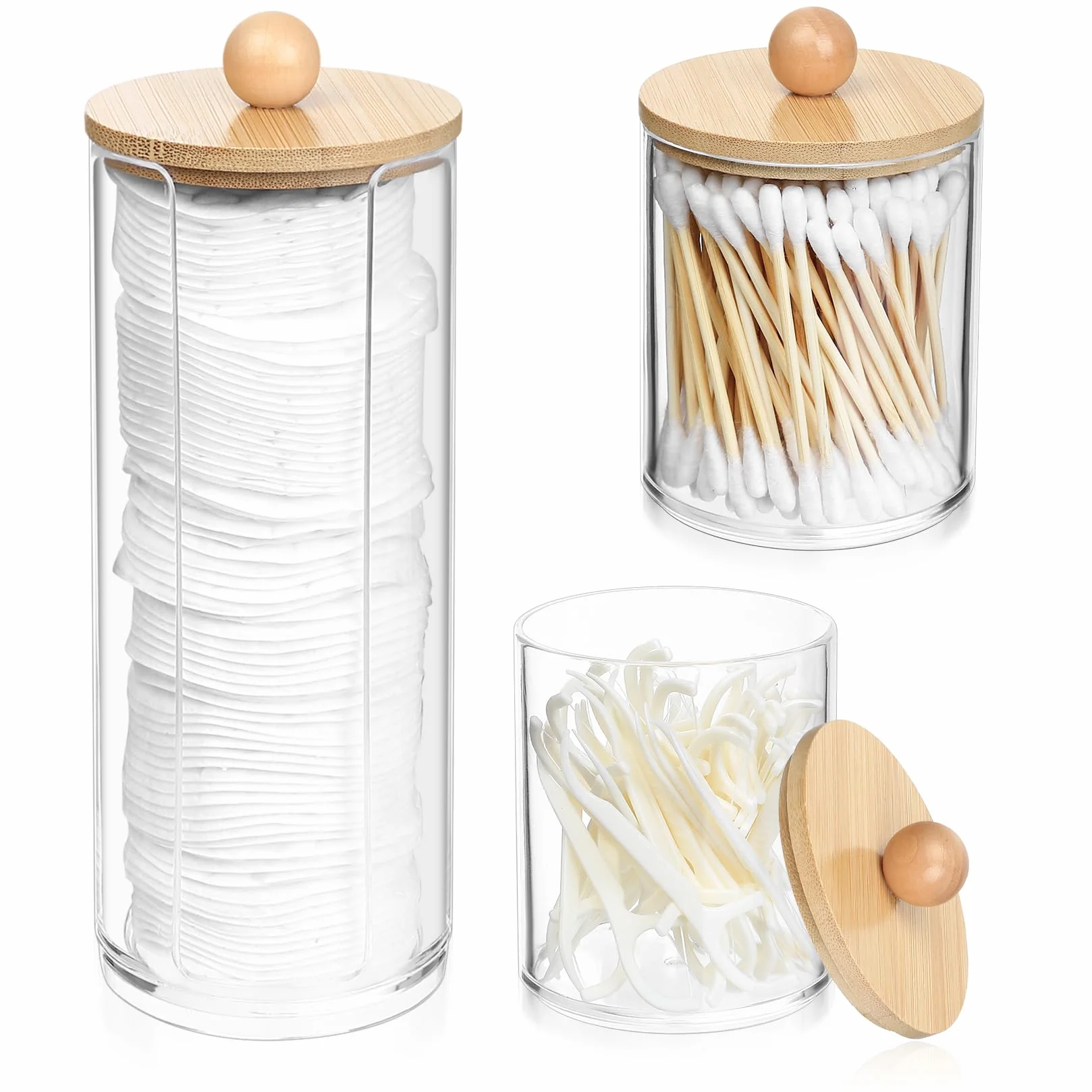 3 Soportes de Hisopos, Organizador de Almohadillas de Maquillaje, Caja Contenedor Dispensador de Almohadillas con Tapas para Discos Bola de Algodón Qtips Cosmeticos Baño