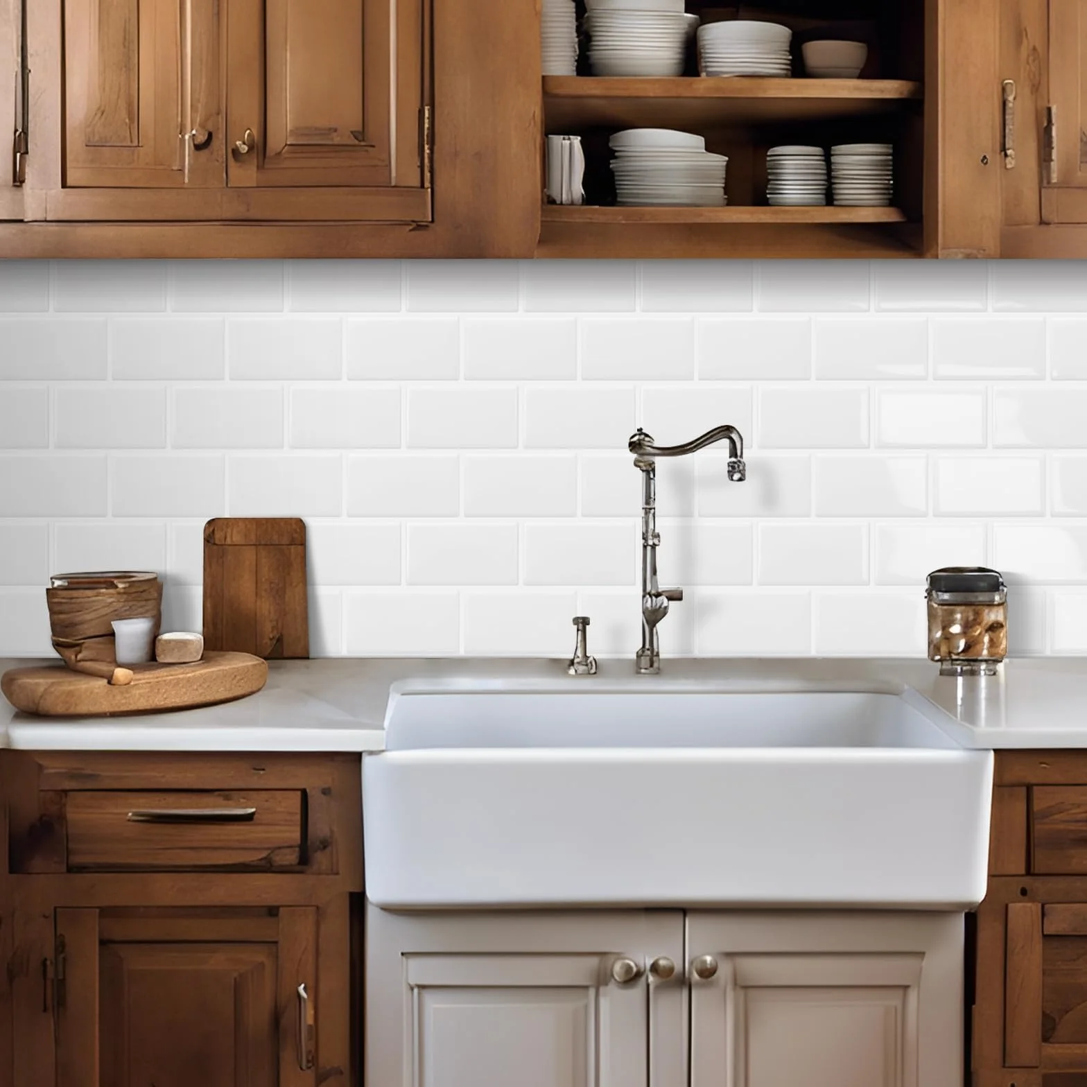 DEWOO Autoadhesivos Vinilo Baldosas Azulejos Adhesivos Pared Cocina Baño Metro Blanco 30.5x30.5cm