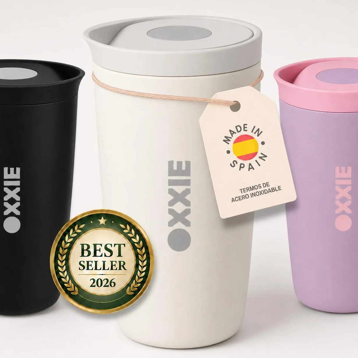 Vaso Termo Cafe 350ml Acero Inoxidable Doble Pared Taza Termica con Tapa Hermetica Reutilizable Antigoteo Beige