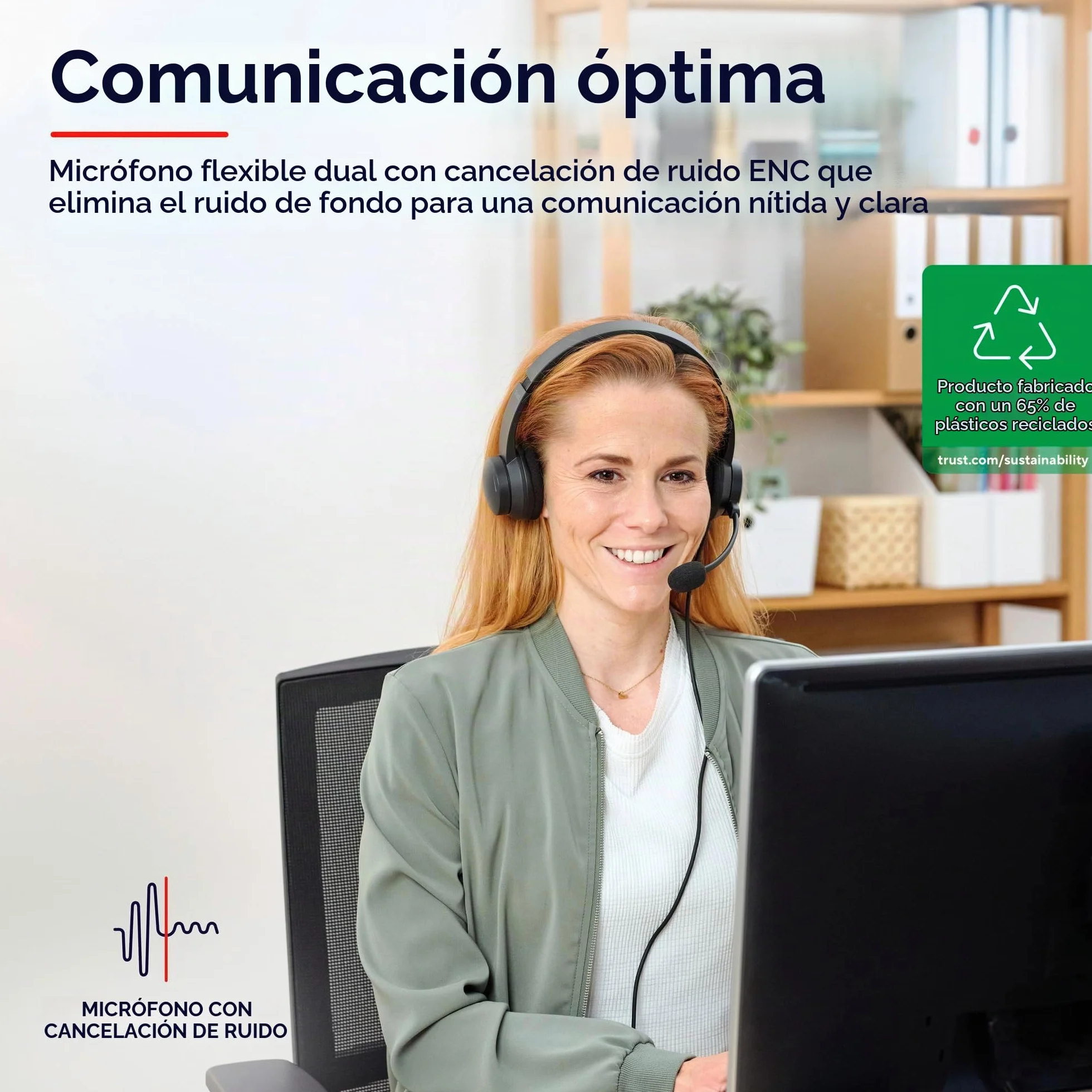 Trust Ayda USB Auriculares con Micrófono PC ENC con Cancelación de Ruido, 65% Plástico Reciclado, Cable 1,8 m, Control de Volumen Supraaural, Cascos On Ear USB-C Ordenador, Portátil, Teams, Negro