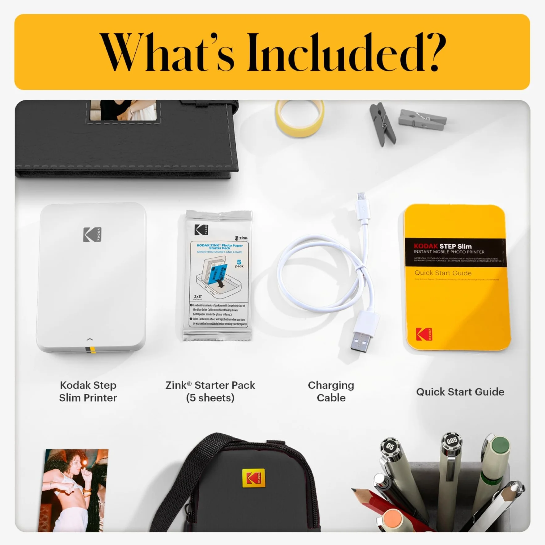 KODAK Step Slim Impresora Impresora de Fotos instantánea para Smartphone móvil inalámbrica a Color, portátil y Elegante; Imprime Fotos Zink de 2x3 (5,1x7,5 cm), Blanco
