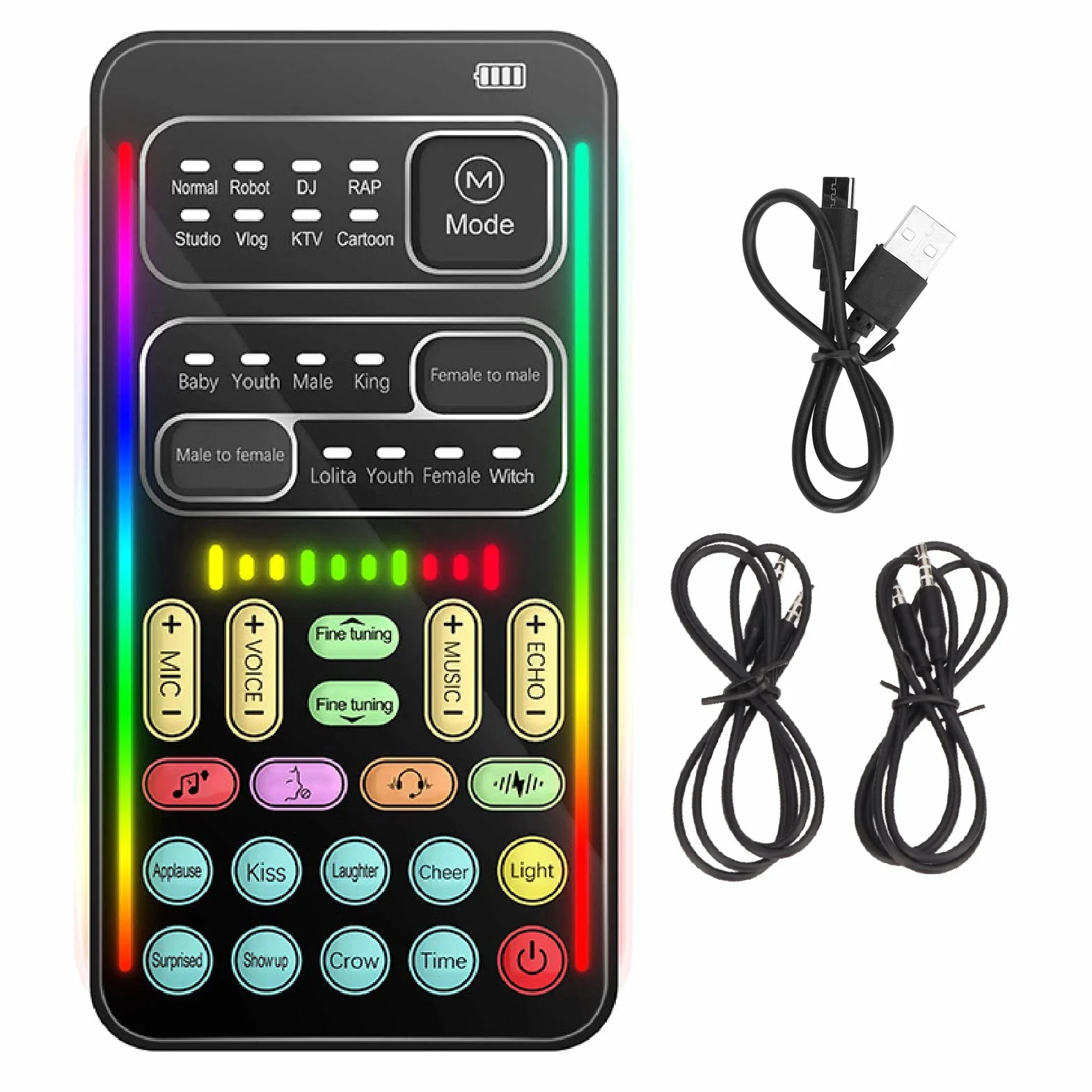 Cambiador de Voz Portátil, I9 Live Sound Card Micrófono de Mano Cambiador de Voz con 8 Efectos de Sonido, Disguiser de Sonido para PC Teléfonos Portátiles