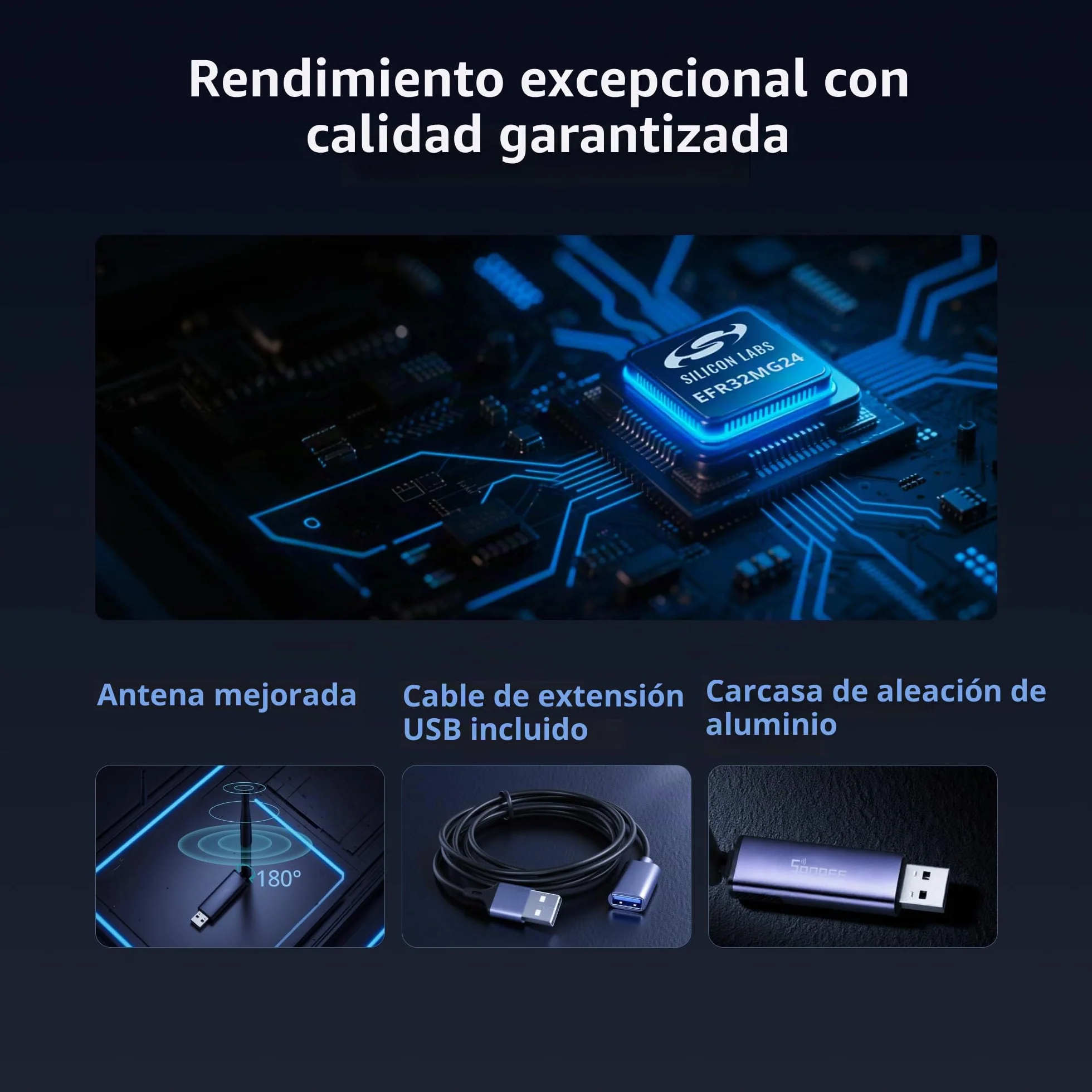 SONOFF Zigbee 3.0 USB Dongle Plus MG24, coordinador y enrutador Zigbee con Chip EFR32MG24, Antena 3dBi, Compatible con Home Assistant, Zigbee2MQTT, openHAB