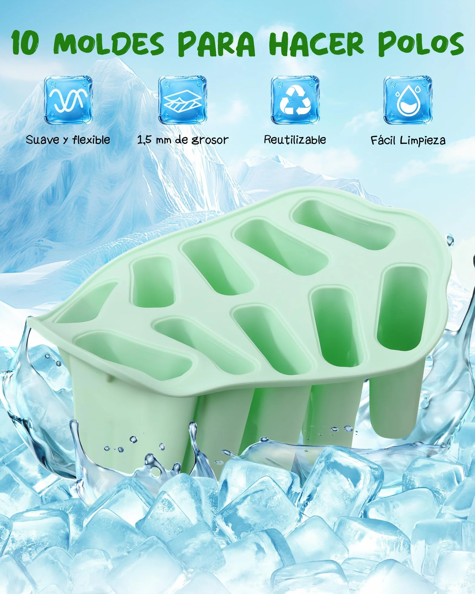 Moldes de silicona para helados 10 cavidades con tapa impermeable sin BPA
