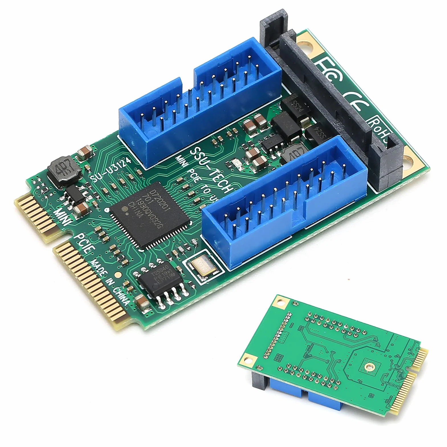 Bewinner Tarjeta Adaptadora Mini PCI-E a USB 3.0, Tarjeta Elevadora de Expansión de Panel Frontal USB 3.0 de 19 Pines con Cable de Alimentación, Convertidor de Puerto Interno para XP/2003/Vista