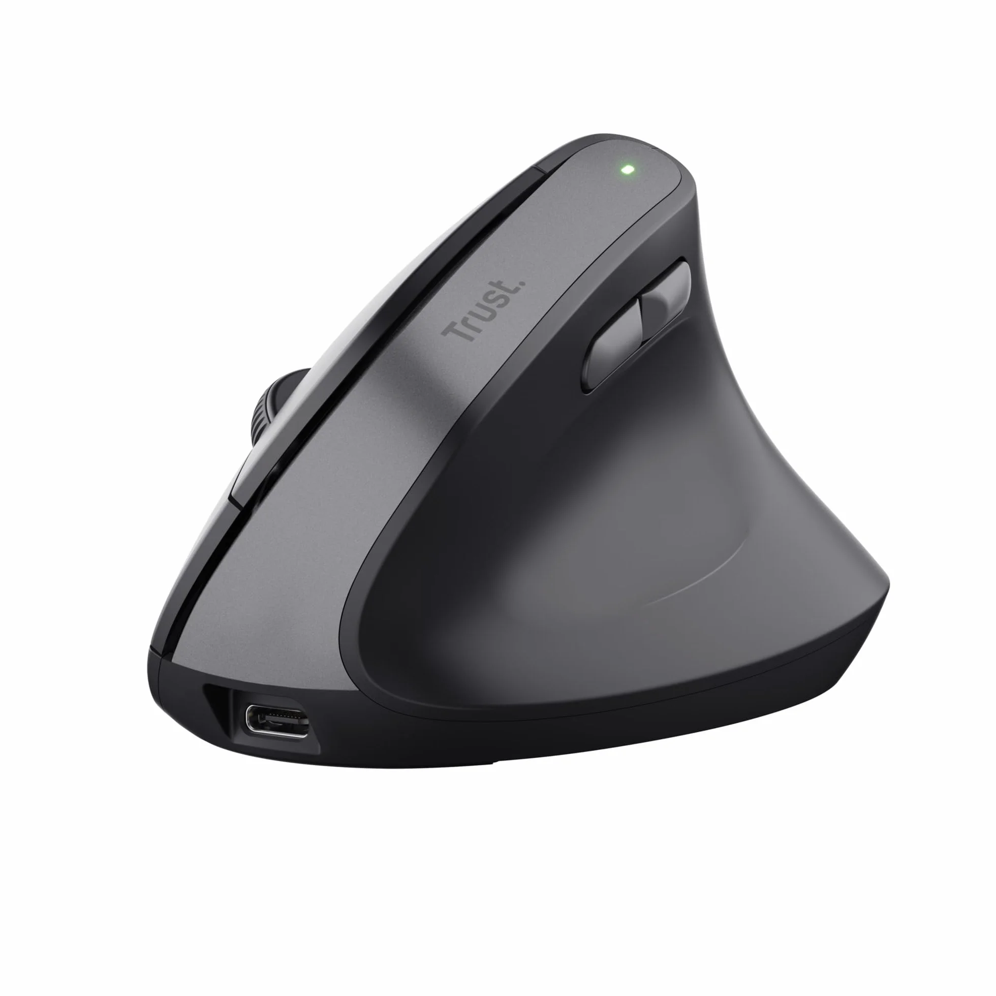 Trust Yuno Ratón Vertical Inalámbrico, Ratón Ergonómico Recargable 2.4GHz, Reducir la Tensión en Brazos y Muñecas, 800-2400 dpi, 70% Plástico Reciclado, PC Portátil Mac - Negro
