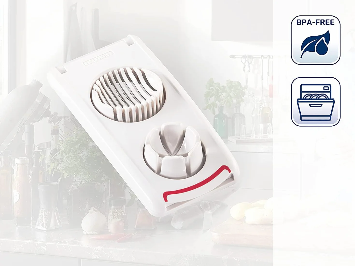 Leifheit Cortahuevos Combi Cortador de huevos 3 funciones hilo de acero inoxidable blanco