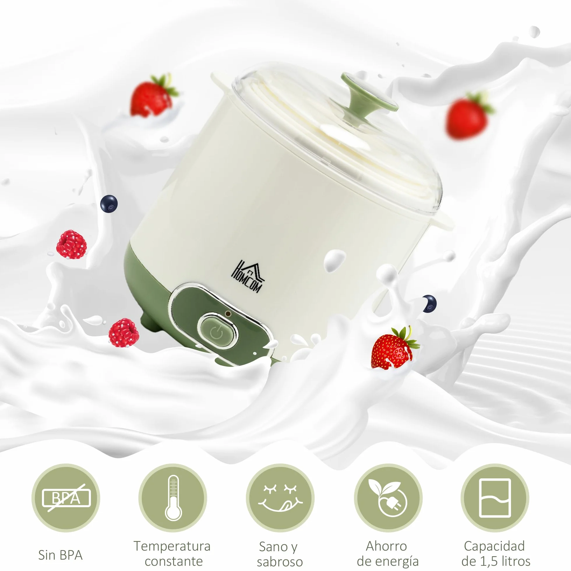 HOMCOM Yogurtera 20W 1,5L Máquina de Yogur Sin BPA Blanco