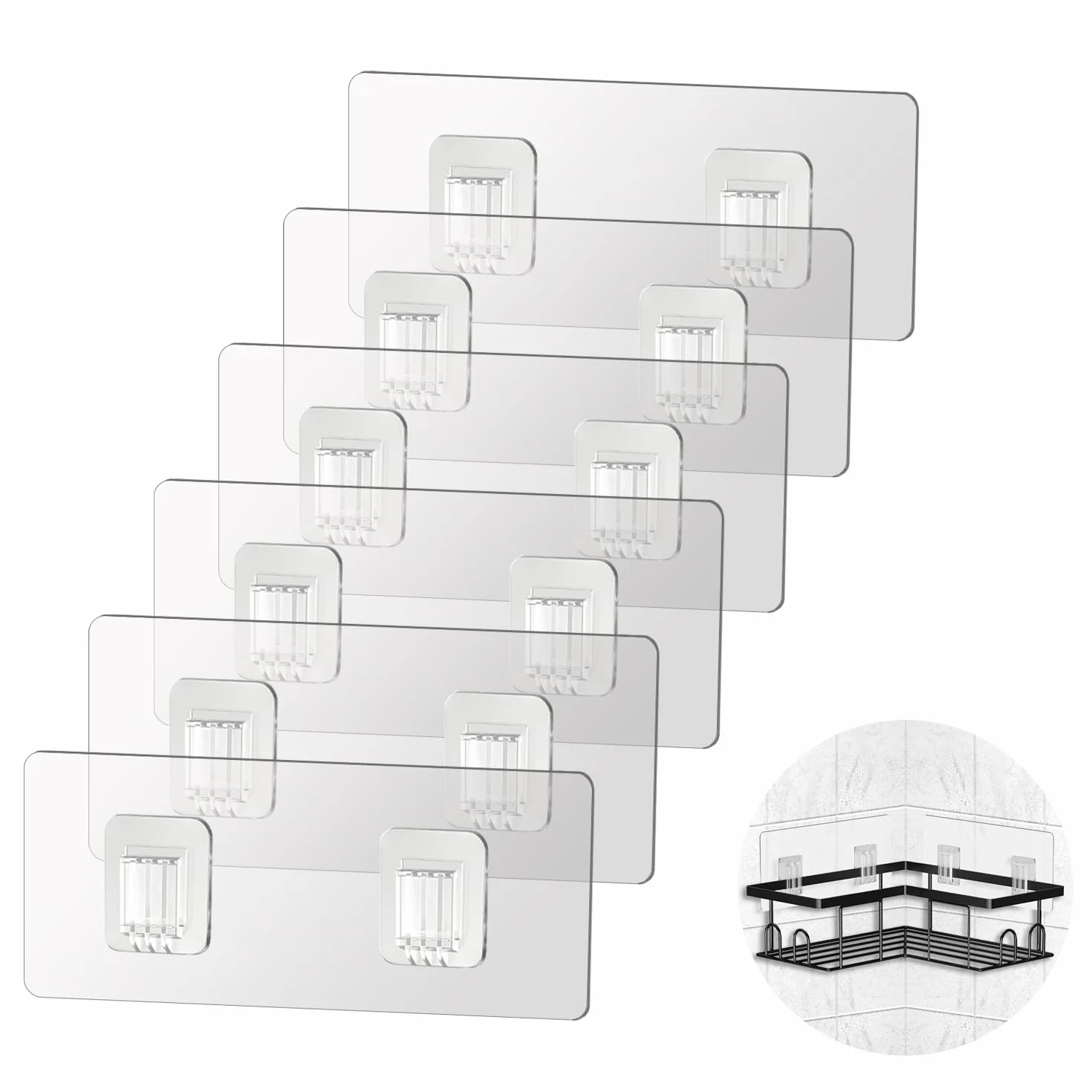 Ganchos Adhesivos de Repuesto 6x14 cm para Organizador de Ducha, Transparentes