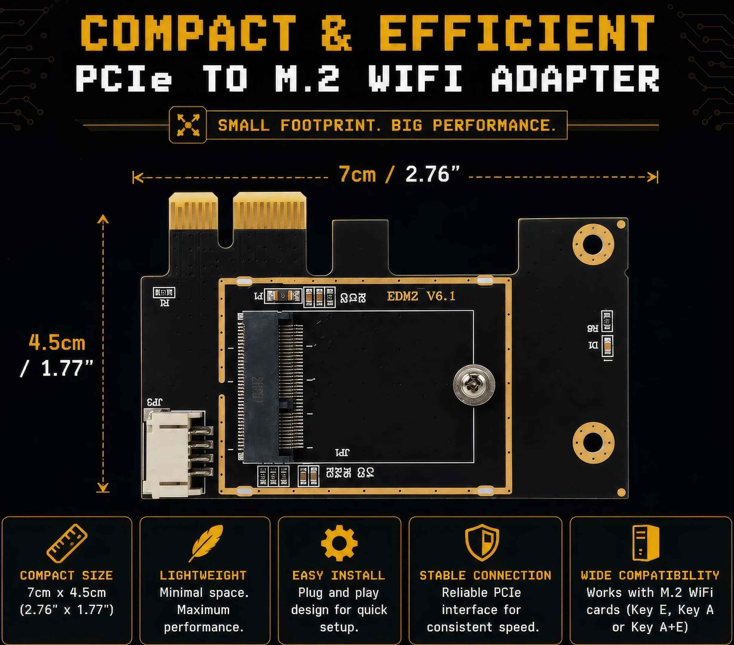 M.2 NGFF Wireless Card to PCI-e 1X Adapter M.2 Bluetooth-Compatible Network Card to WiFi WLAN Converter Desktop for 8260 (Laptop to Desktop)