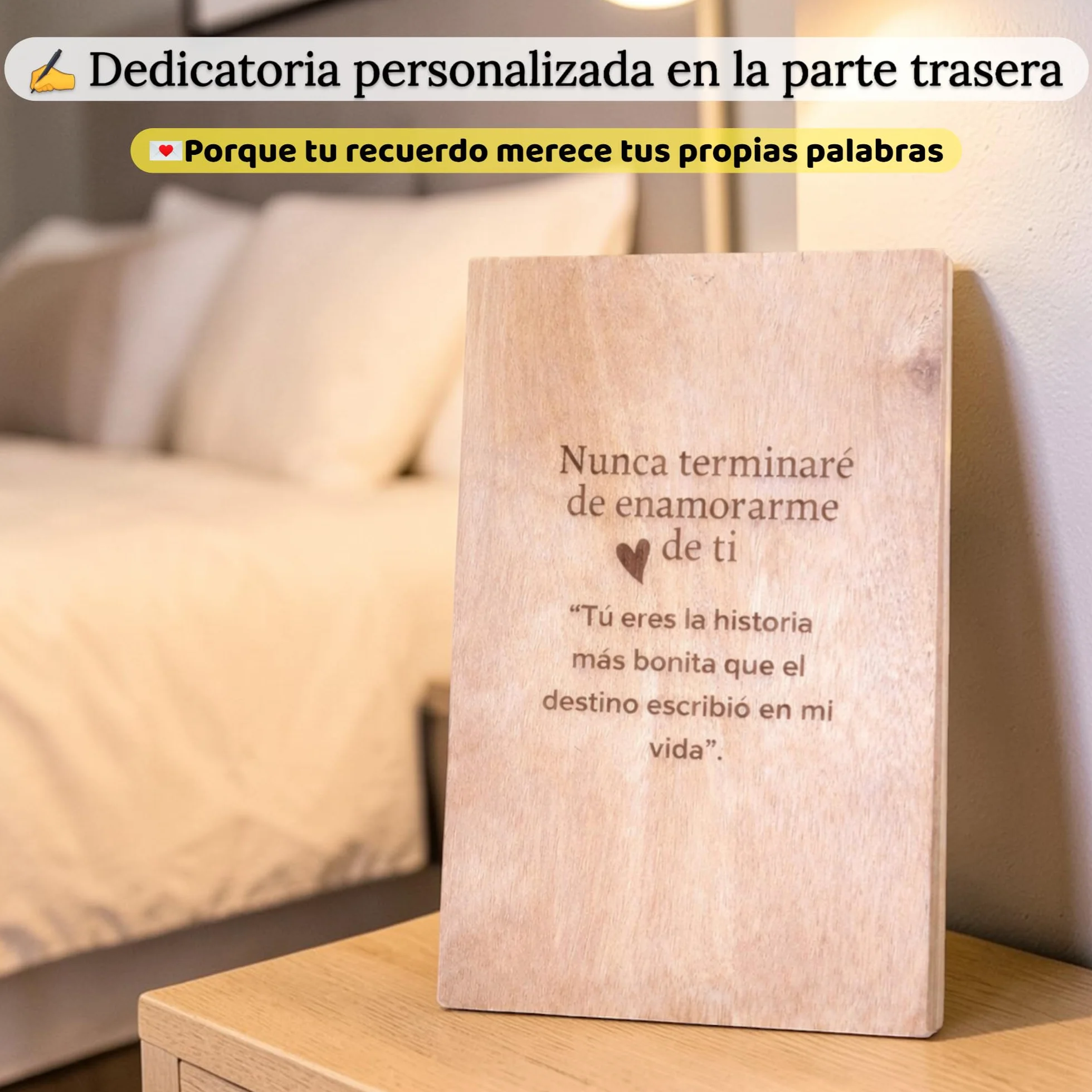 Regalo Personalizado para Pareja con Foto y Texto en Madera Natural - Cuadro Romántico Grabado con Imagen y Dedicatoria para Novio o Novia
