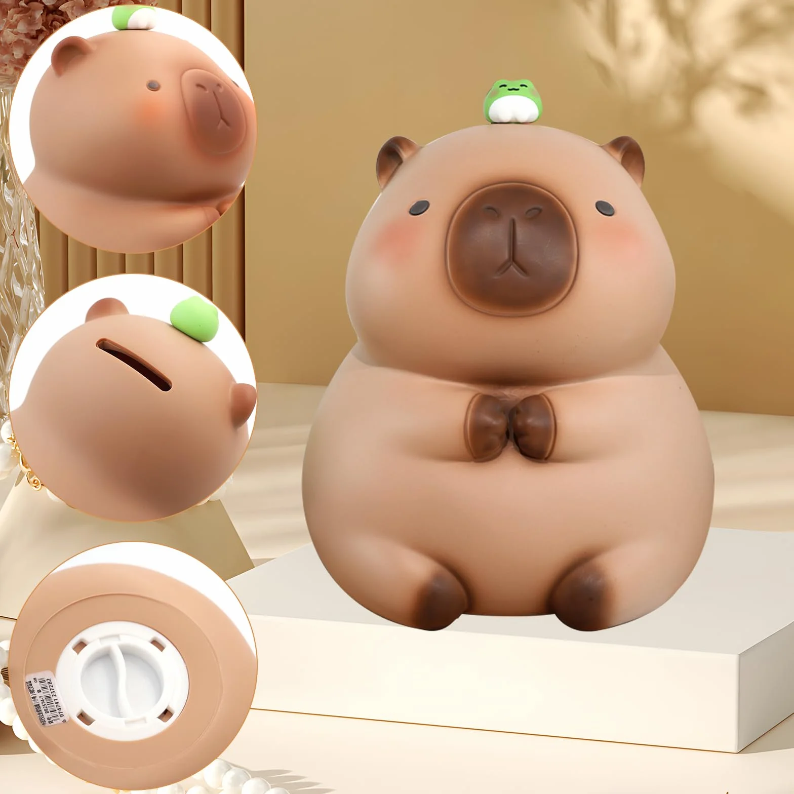 Hucha Capybara irrompible decorativa con tapa giratoria inferior gran capacidad marrón