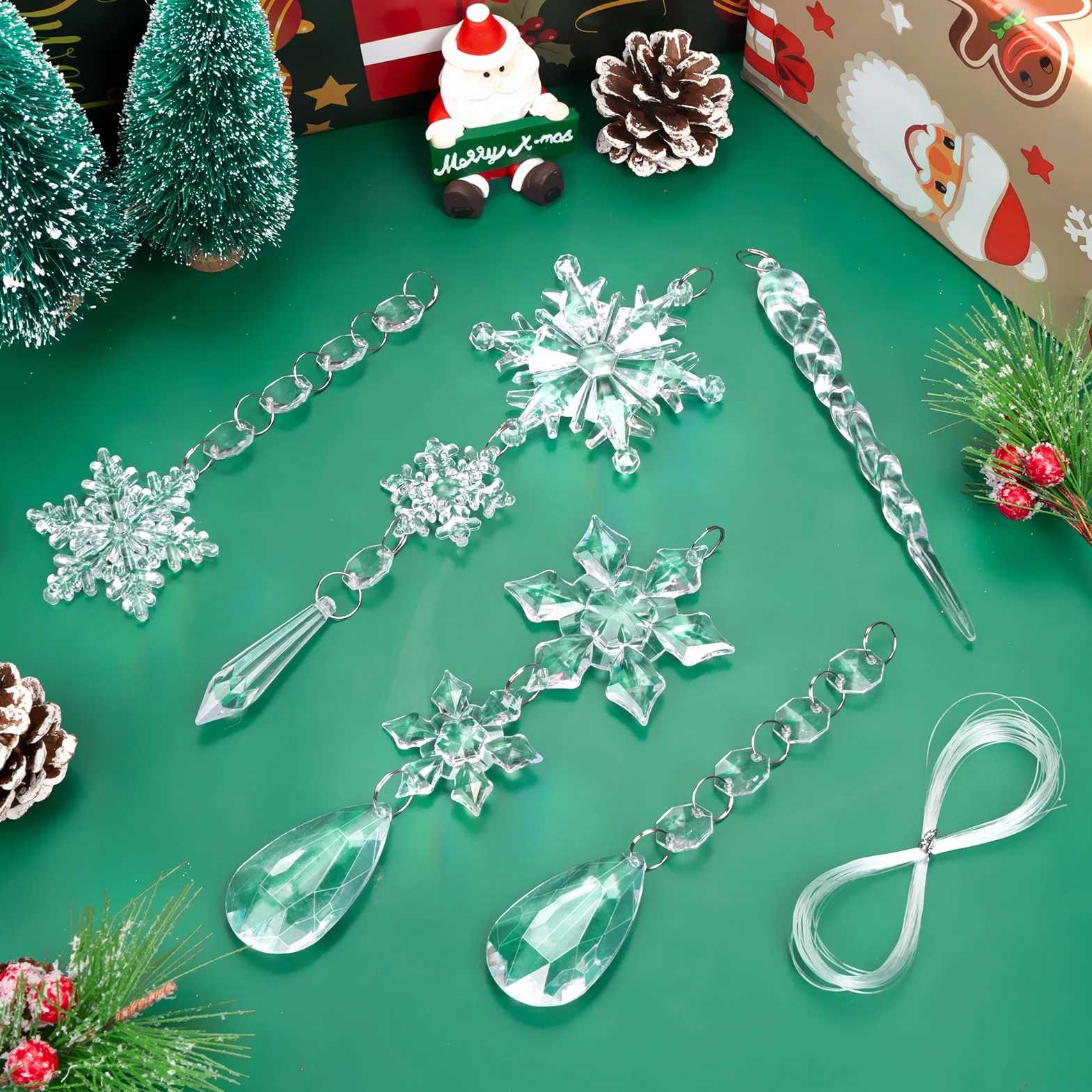 Kiiwah 16 Piezas Adornos de Cristal Decoración Árbol Navidad, Gotas Copo Nieve Acrílico Colgante Carámbano Hogar Ventana