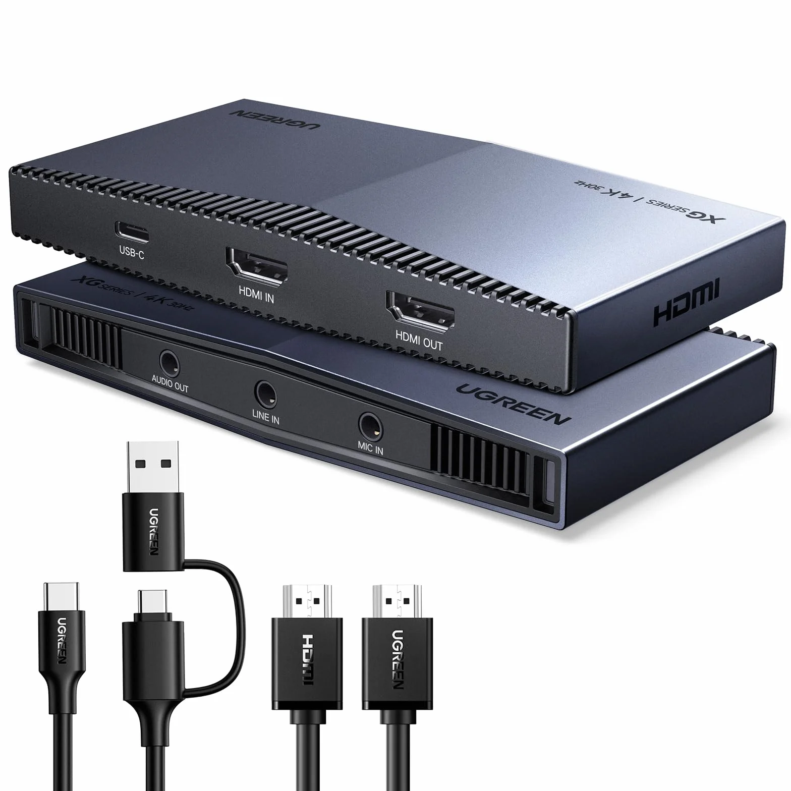 UGREEN Tarjeta de Captura de Video HDMI 4K 30Hz USB-C 3.2, Grabación y Streaming 4K 60Hz, Salida en Bucle, Compatible con PS5/4 Pro, Xbox Series X/S/One, Switch 2, MacBook, PC, iPad, Cámara