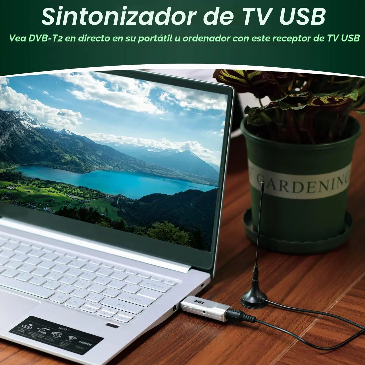 August DVB-T210 Freeview HD TV Sintonizador USB Stick – Mira y graba Canales Freeview en Laptop y PC, graba en HDD o SSD a través de USB, no Requiere WiFi, Receptor DVB-T2 para Windows 11 Home, 10, 8