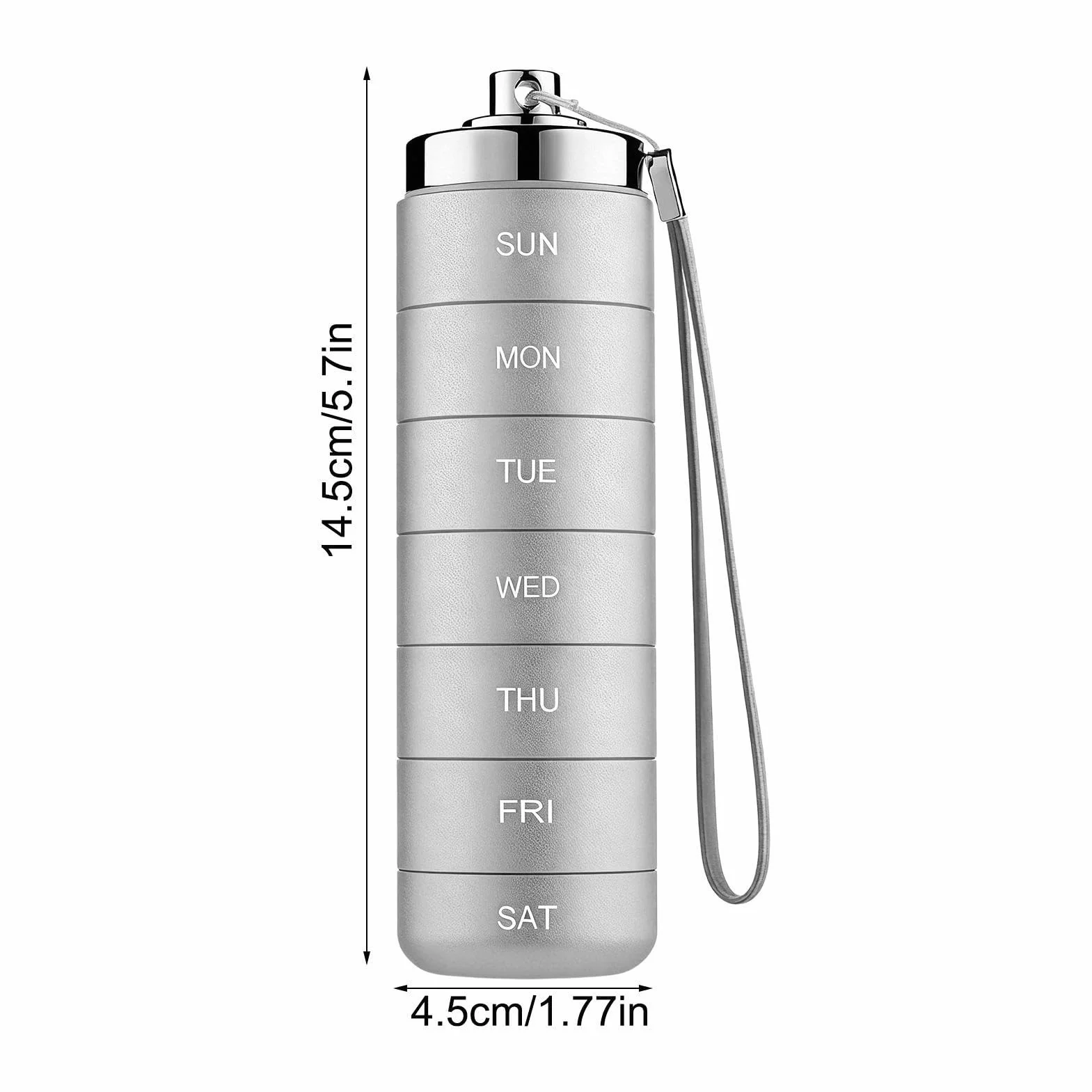 Metal Travel Pill Organizer 14.5x4.5cm Aluminum 7-Day Pillbox Waterproof Large Capacity Weekly Pill Organizer