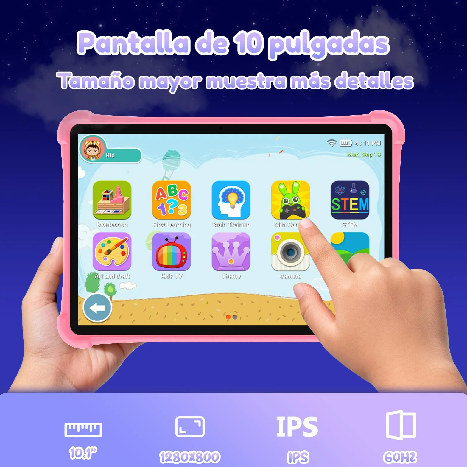 ALLDOCUBE Tablet Niños 10 Pulgadas, Tableta Infantil Android 15, 7 GB+64 GB, Batería 5500mAh, Wi-Fi, BT, GPS, Control Parental, iWAWA Preinstalado, Tableta Educativa para Niños con Funda