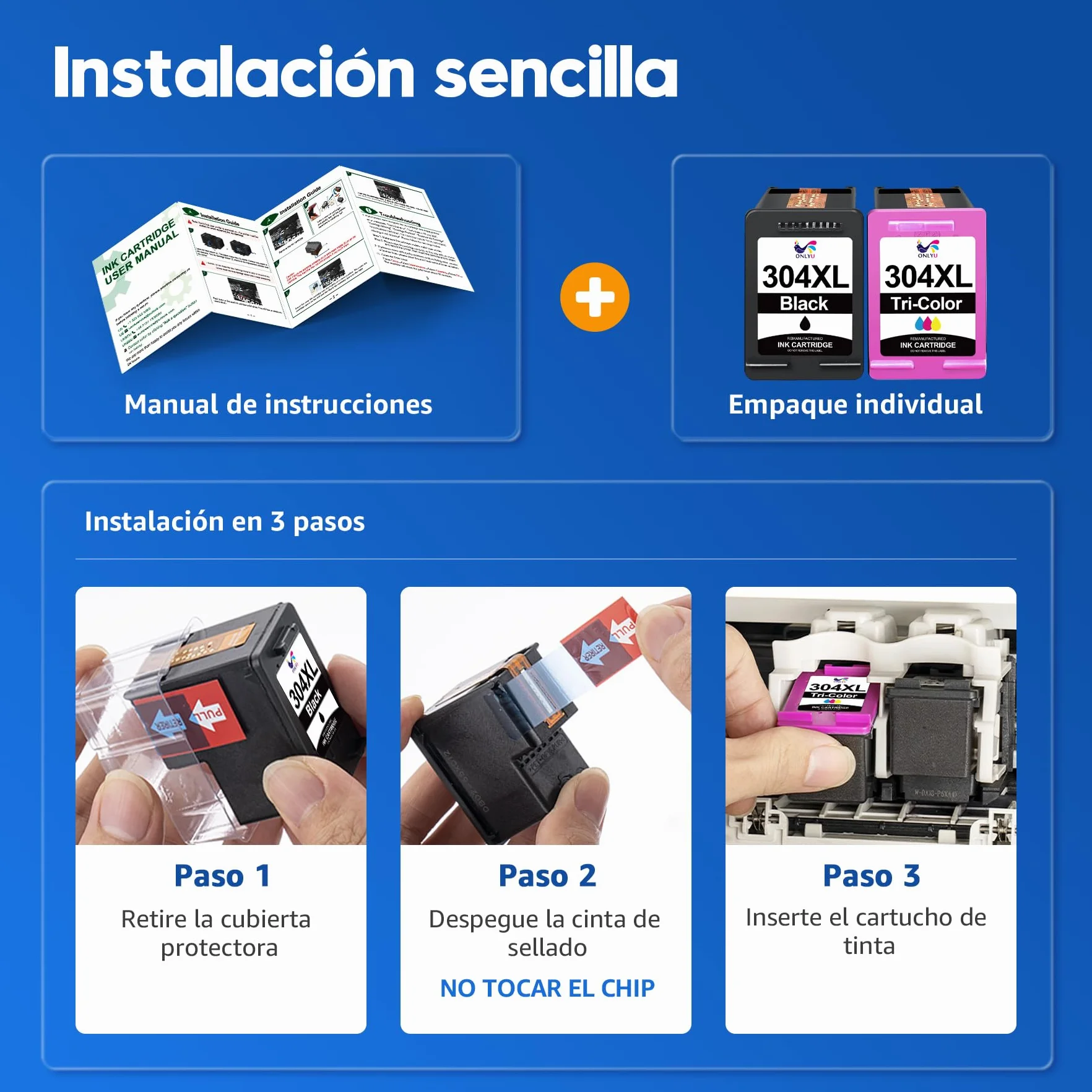 ONLYU 304XL Cartuchos de Tinta remanufacturados Negro y Color para HP 304 | Compatible para HP Envy 5030 5032 5000 5010 5020 DeskJet 3750 2630 3760 3762 2600 2620 2622