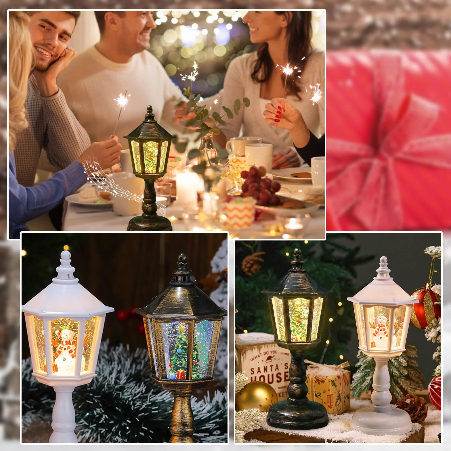 Farolillo de Navidad LED con Bola de Nieve, Música y Luz Blanca Cálida