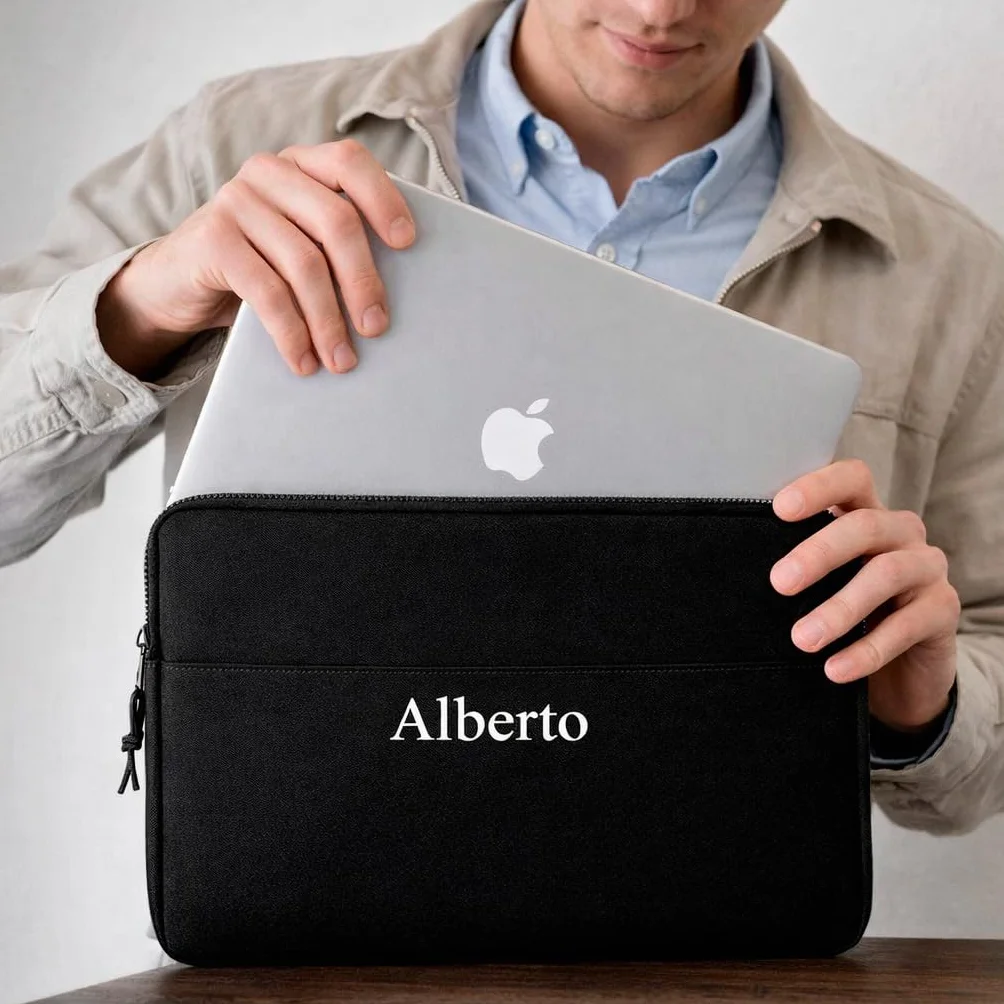 Funda para Portátil Ordenador Personalizada con Nombre o Inicial | 13 15 Pulgadas Personalizado con Nombre (Negro, 15''/15,6'')