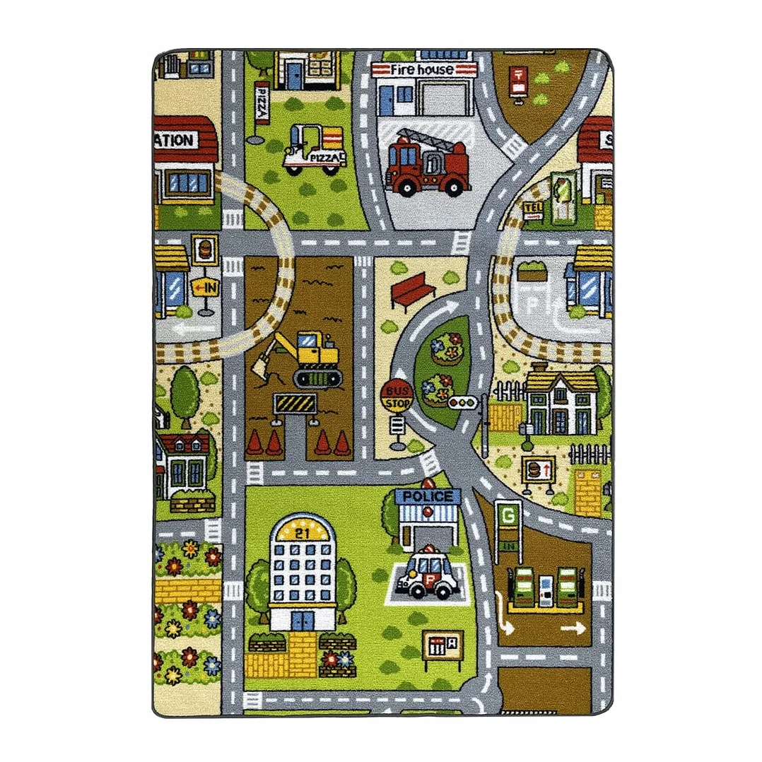 Acomoda Textil – Alfombra Infantil Ciudad Carretera para Jugar con Coches. Alfombra Antideslizante, Plegable y Acolchada. (Modelo B, 90x133 cm)