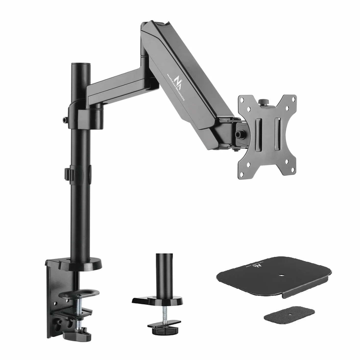 Maclean MC-775 Soporte para Monitor con Resorte de Gas para Pantallas de 17-32" Brazo de Mesa, Estándar VESA 75x75 100x100, Color Negro + Refuerzo para Tablero