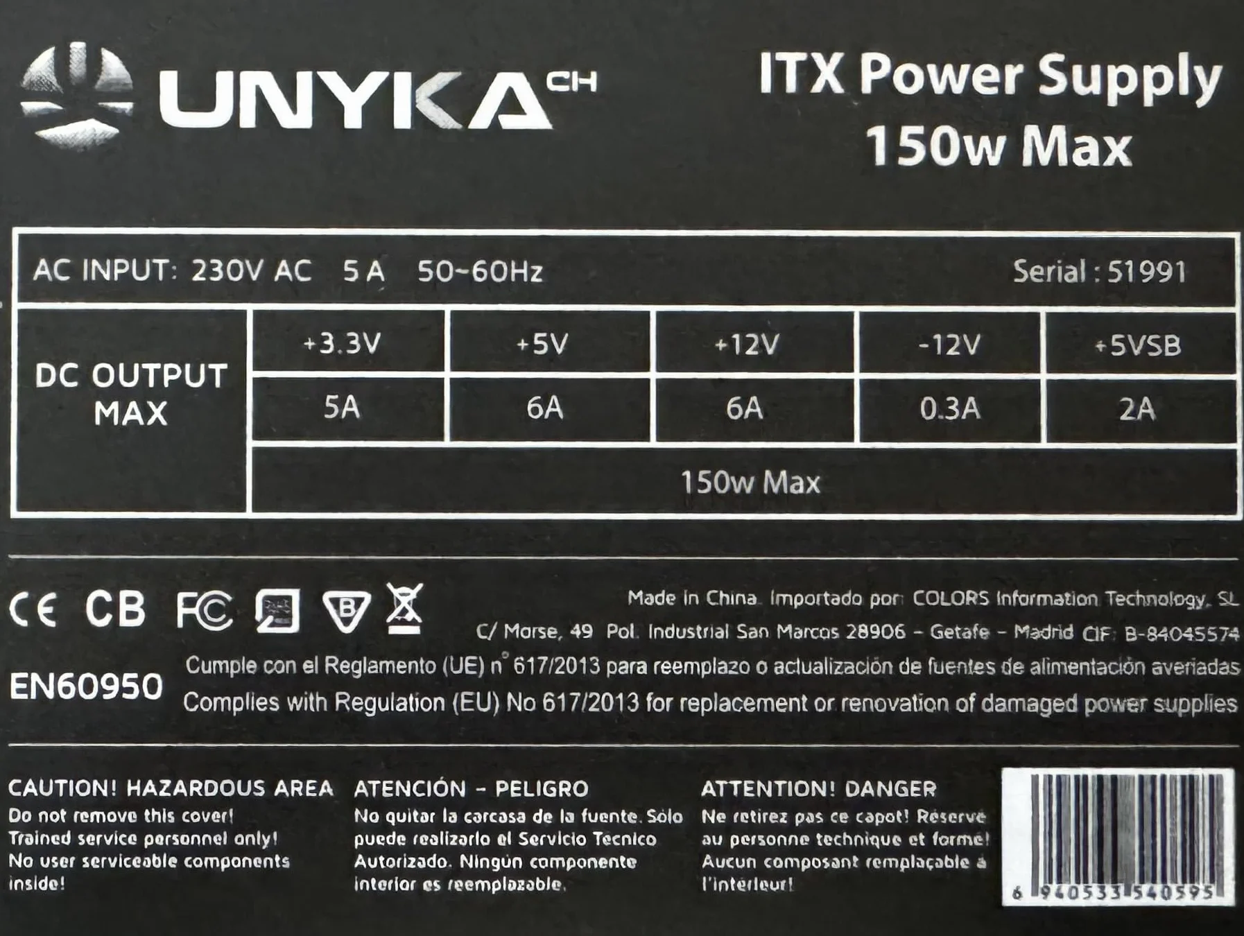 UNYKAch Fuente de Alimentación ITX 150W, Consumo Inferior a 0,5W, Potencia Nominal 150W, Alto Rendimiento, Ventilador de 40 mm, Conector Sata, 20 + 4 Pines, Molex