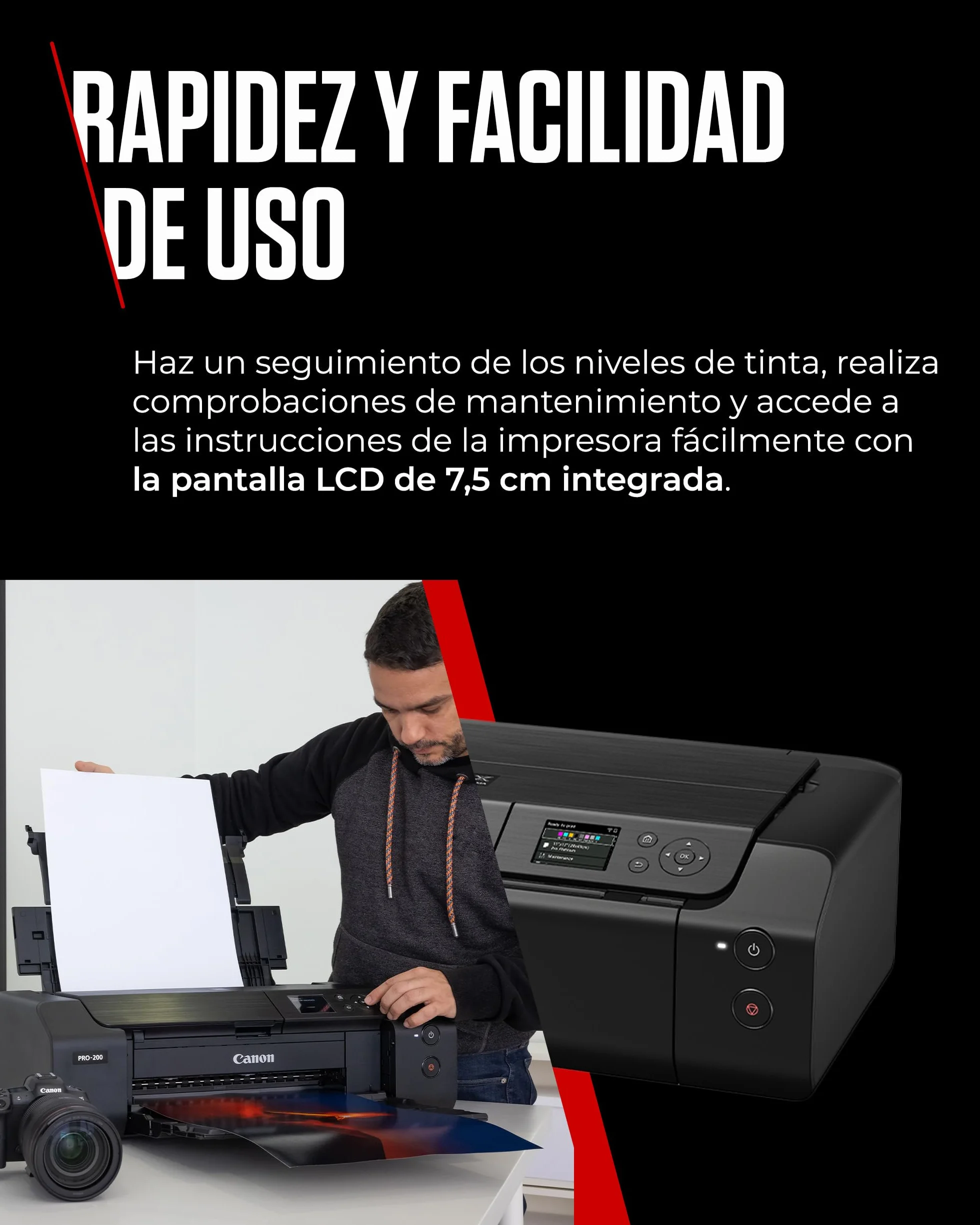 Canon Pixma PRO-200 Impresora Fotográfica Profesional, Sistema de Inyección de Tinta, A3+, WiFi, 8 Cartuchos de Tinta, Impresión Sin Bordes, Impresión de Alta Velocidad, Negro