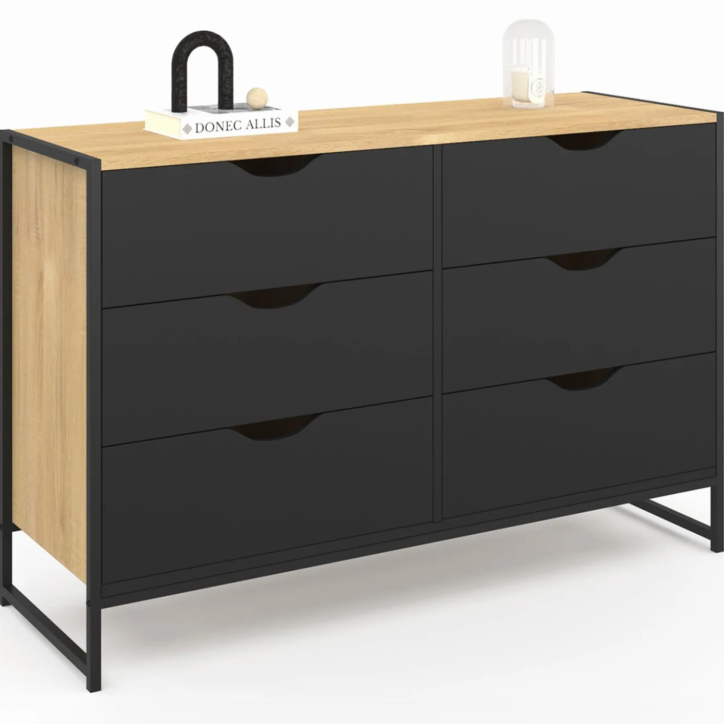 IDMarket Boston - Cajonera 6 cajones negros 115 cm, diseño industrial