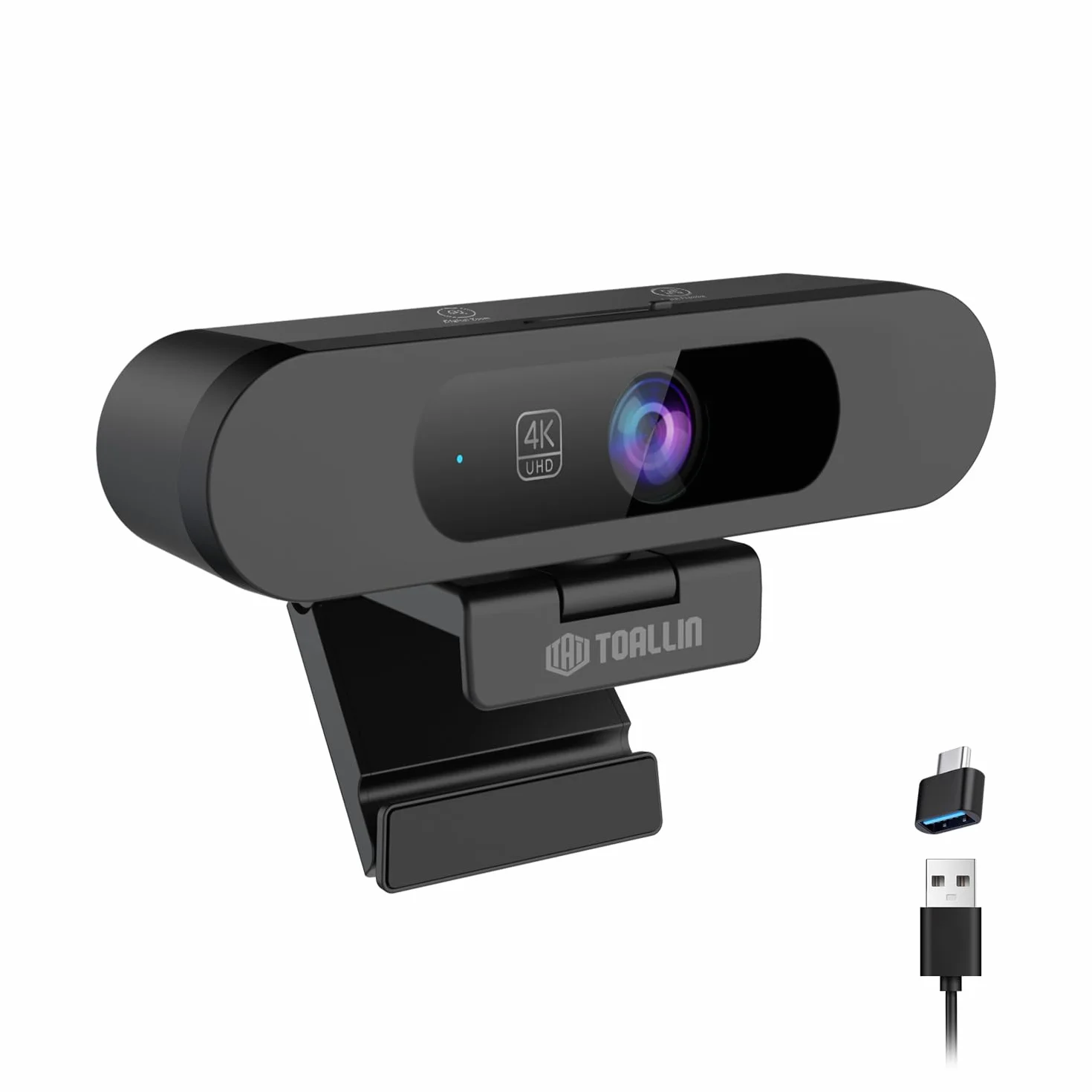 TOALLIN Cámara Web 4K para PC, Autoframing IA, WDR/HDR, Imagen en Imagen, micrófonos duales Integrados, Zoom Digital de 5X, Webcam de 92° para conferencias, Streaming y videollamadas