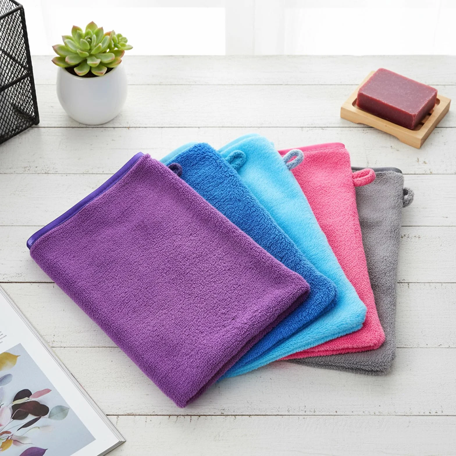 TIESOME 5 paños de microfibra 15x20 cm de franela absorción de agua para baño desmaquillante