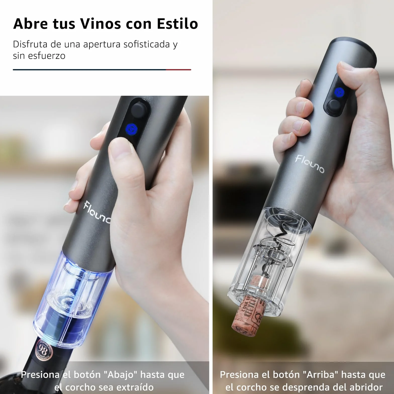 Flauno Sacacorchos Eléctrico 6 en 1 Recargable con Abridor de Vino, Corta Cápsulas, Vertedor y Tapón