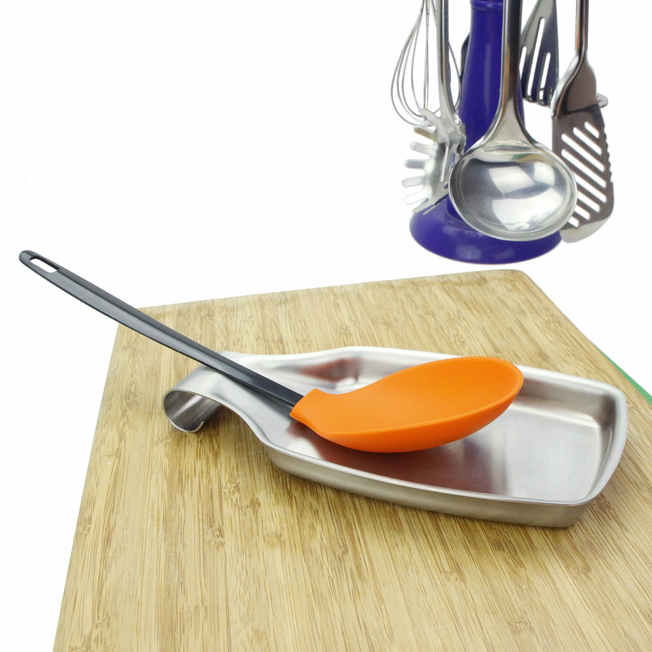 BIGSUNNY Oversized cuchara descansa para cocina acero inoxidable cepillado 18/8