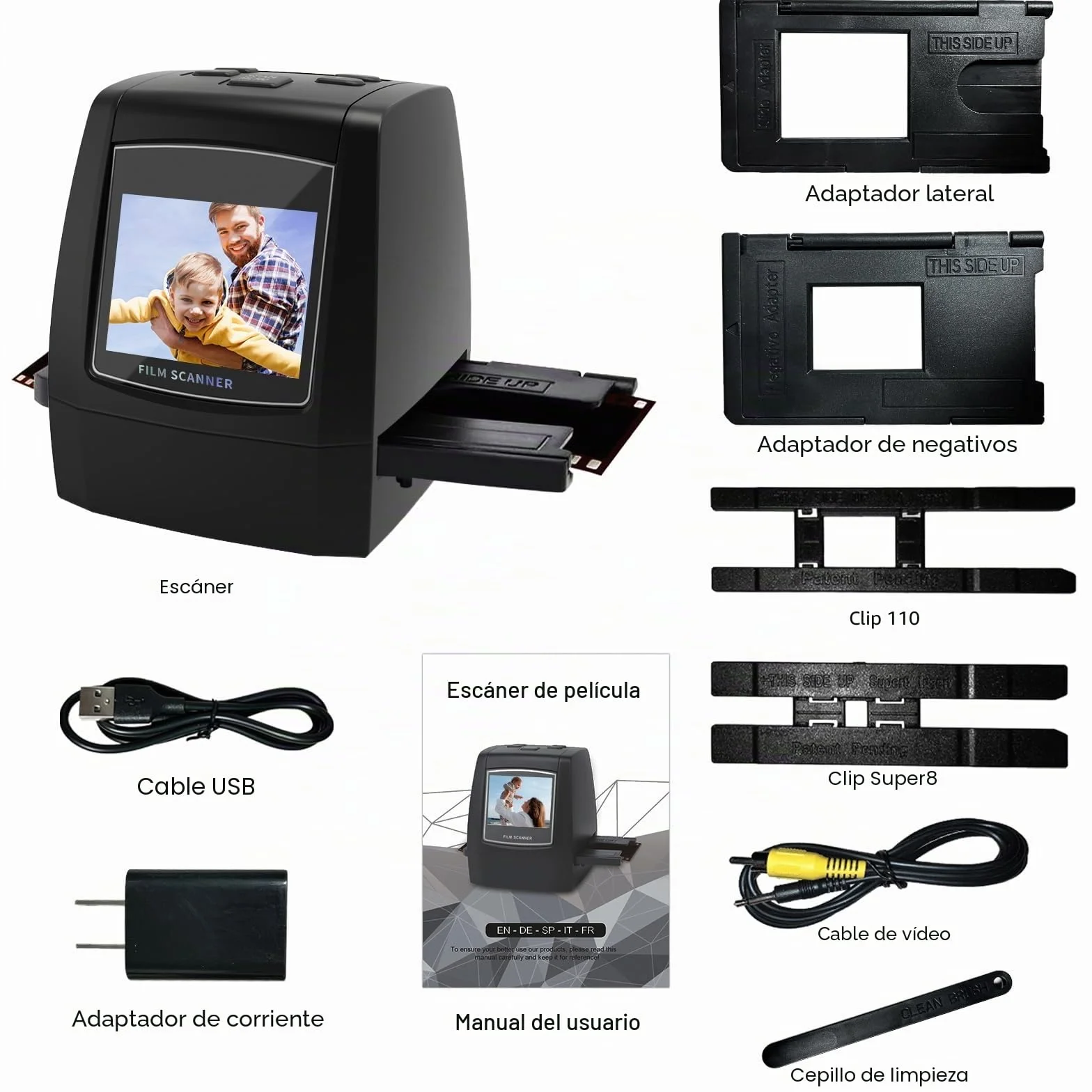Escáner digital de diapositivas, escáner de diapositivas independiente y escáner negativo Convierte negativos y diapositivas de película de 35 mm, 126, 110, Super 8 y 8 mm en imágenes JPEG, pantalla