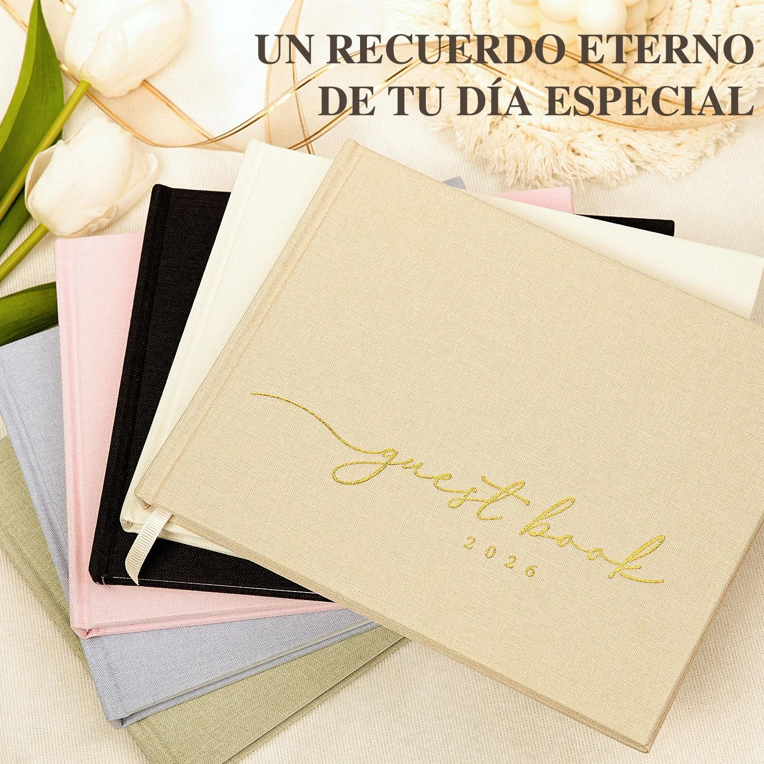 Libro Firmas de Boda 108 Páginas en Blanco, Lino, Azul