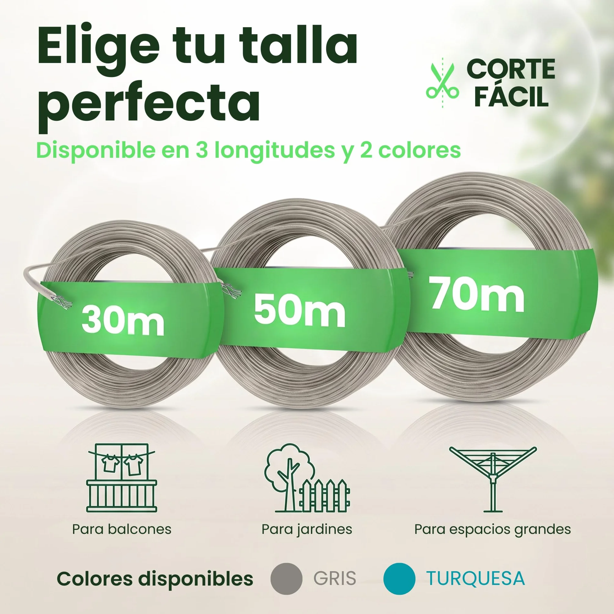 SimplySmooth Cuerda para Tender 50 m Extrafuerte Núcleo de Acero para Exterior