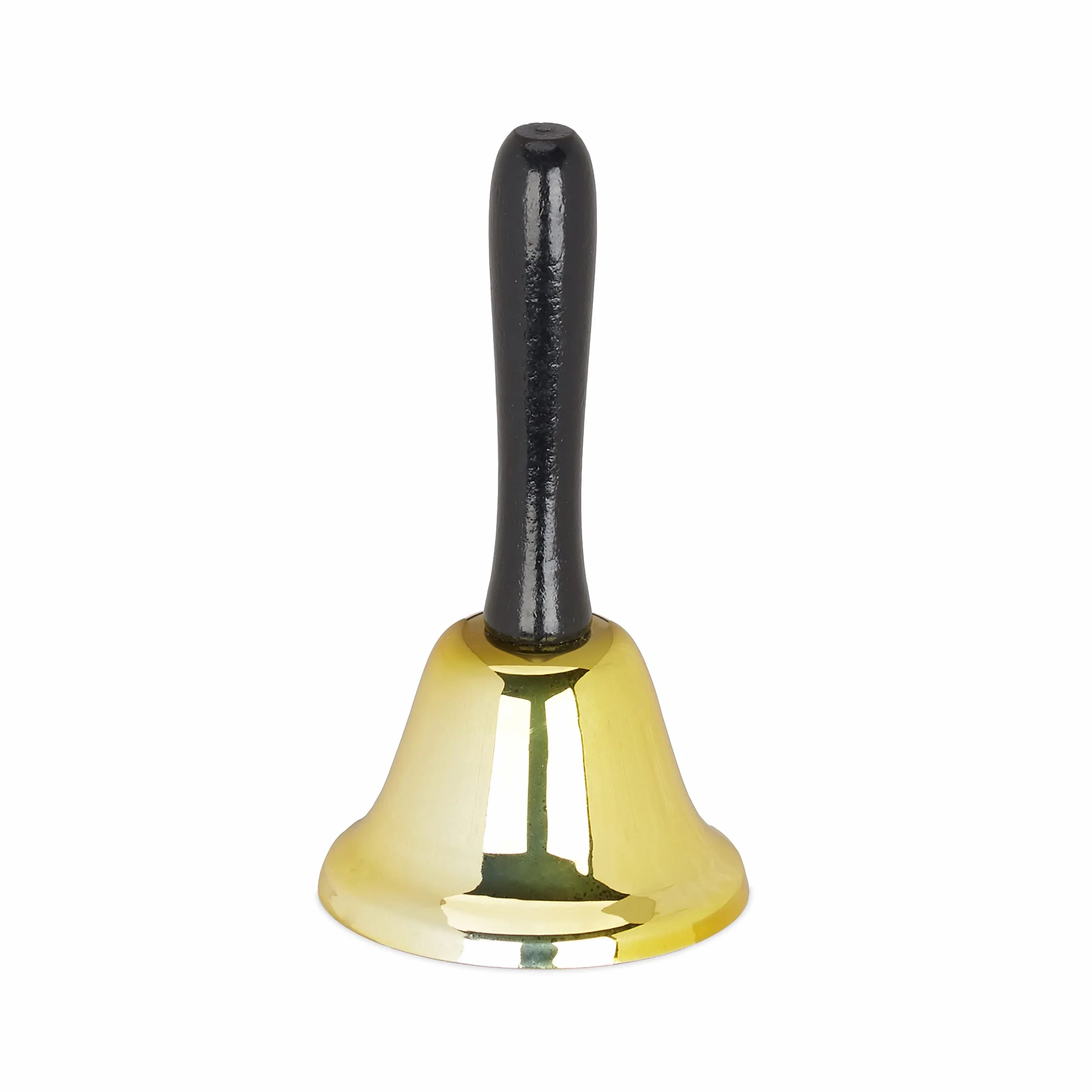 Relaxdays Campana de Mano, Sonido Alto, hierro y madera, 12 cm, Oro