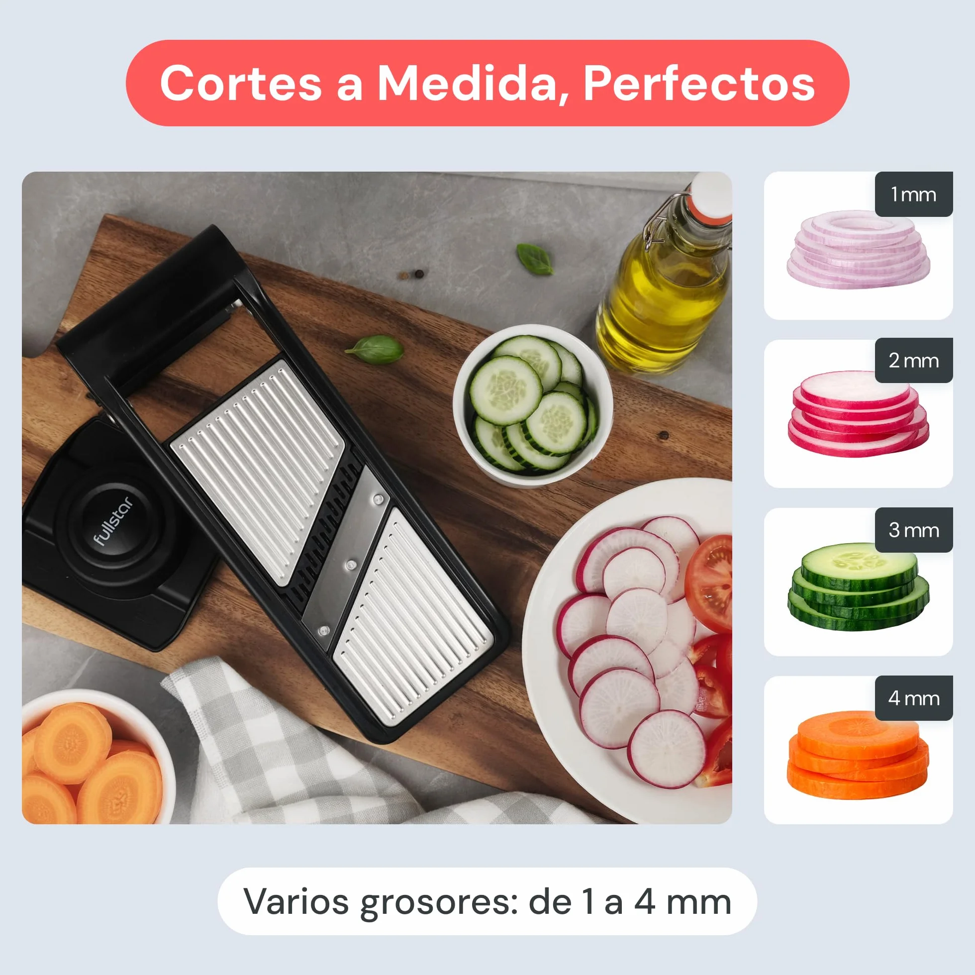 Mandolina de Cocina Profesional 2 en 1 Acero Inoxidable Grosor Ajustable 1-4 mm con Cuchilla Juliana