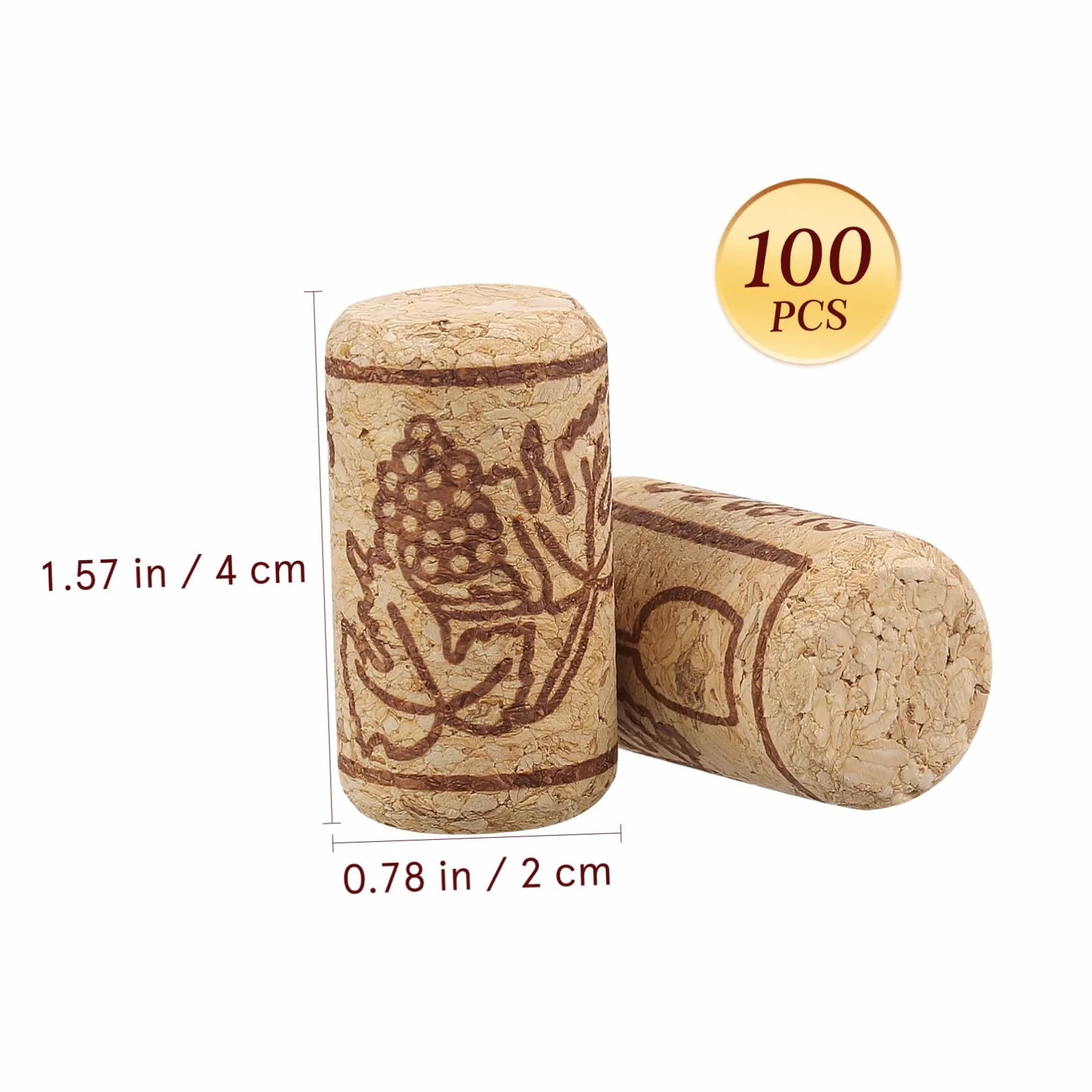 Corchos de Vino Naturales Tapones de Botella 100 unids 2.1 x 4 cm