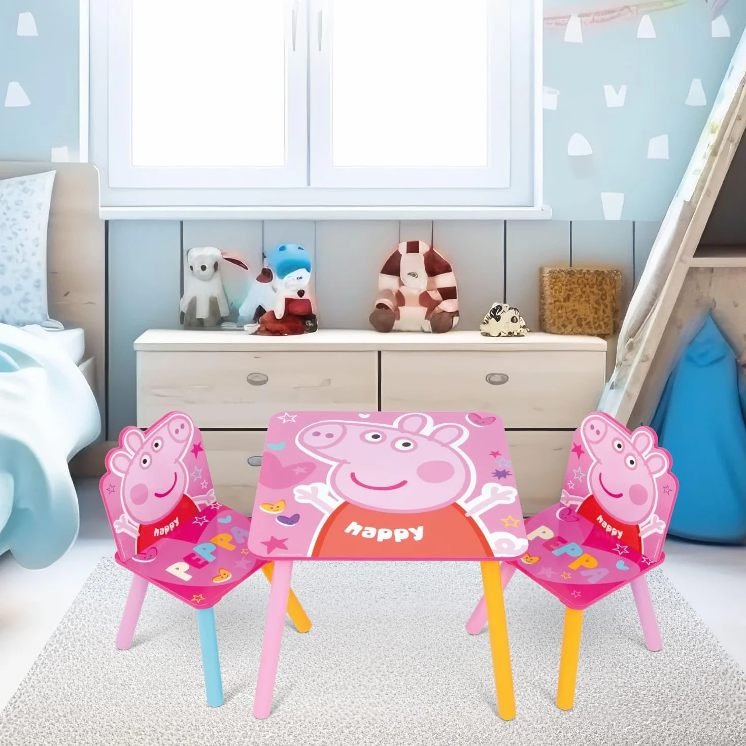 ARDITEX Set Mesa y 2 Sillas Madera Peppa Pig 50x50x44 cm Rosa