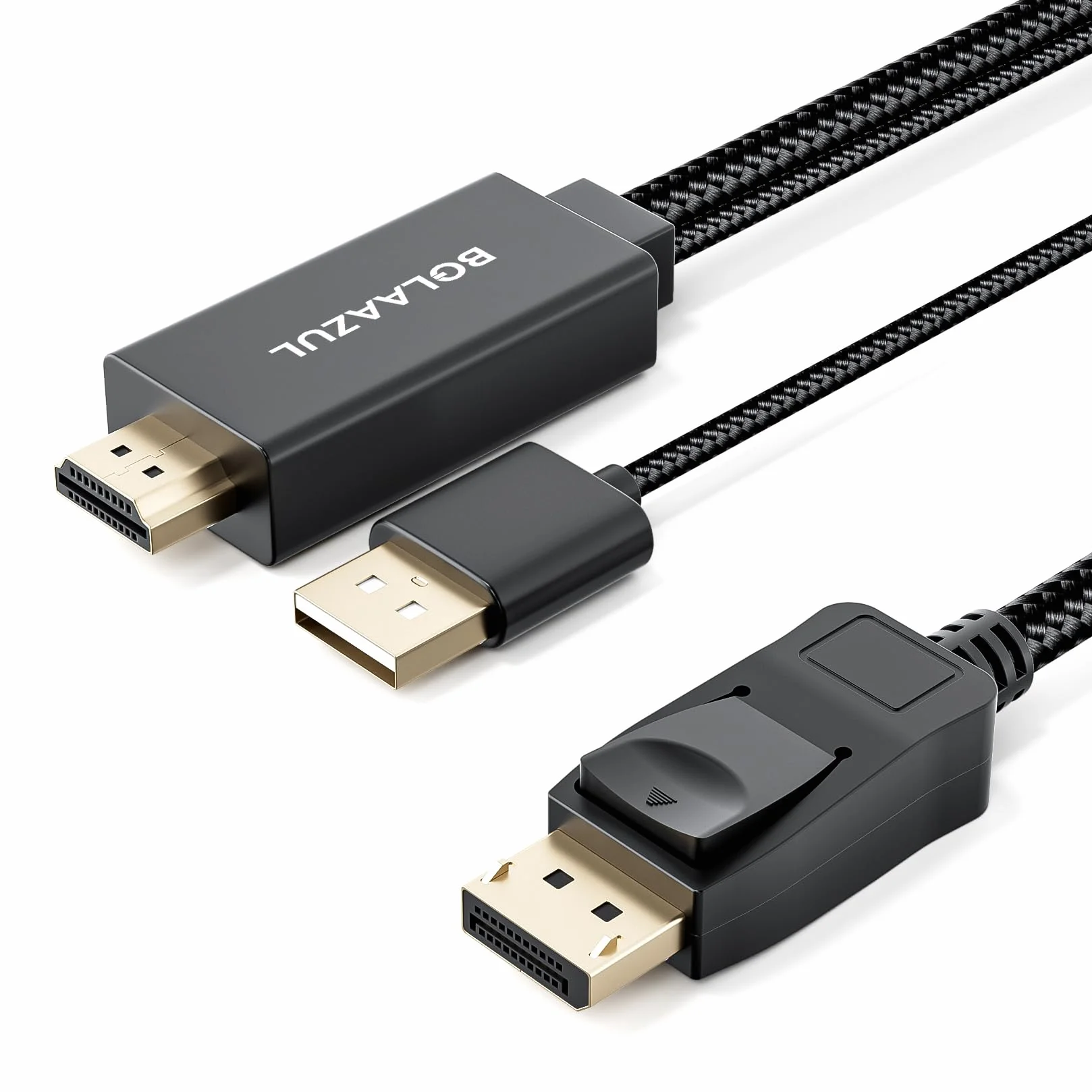 BolAAzuL Cable HDMI a DisplayPort 4K @60Hz Negro, Unidireccional, Monitor Alimentado por USB, Entrada HDMI Macho a DP Macho Salida Convertidor